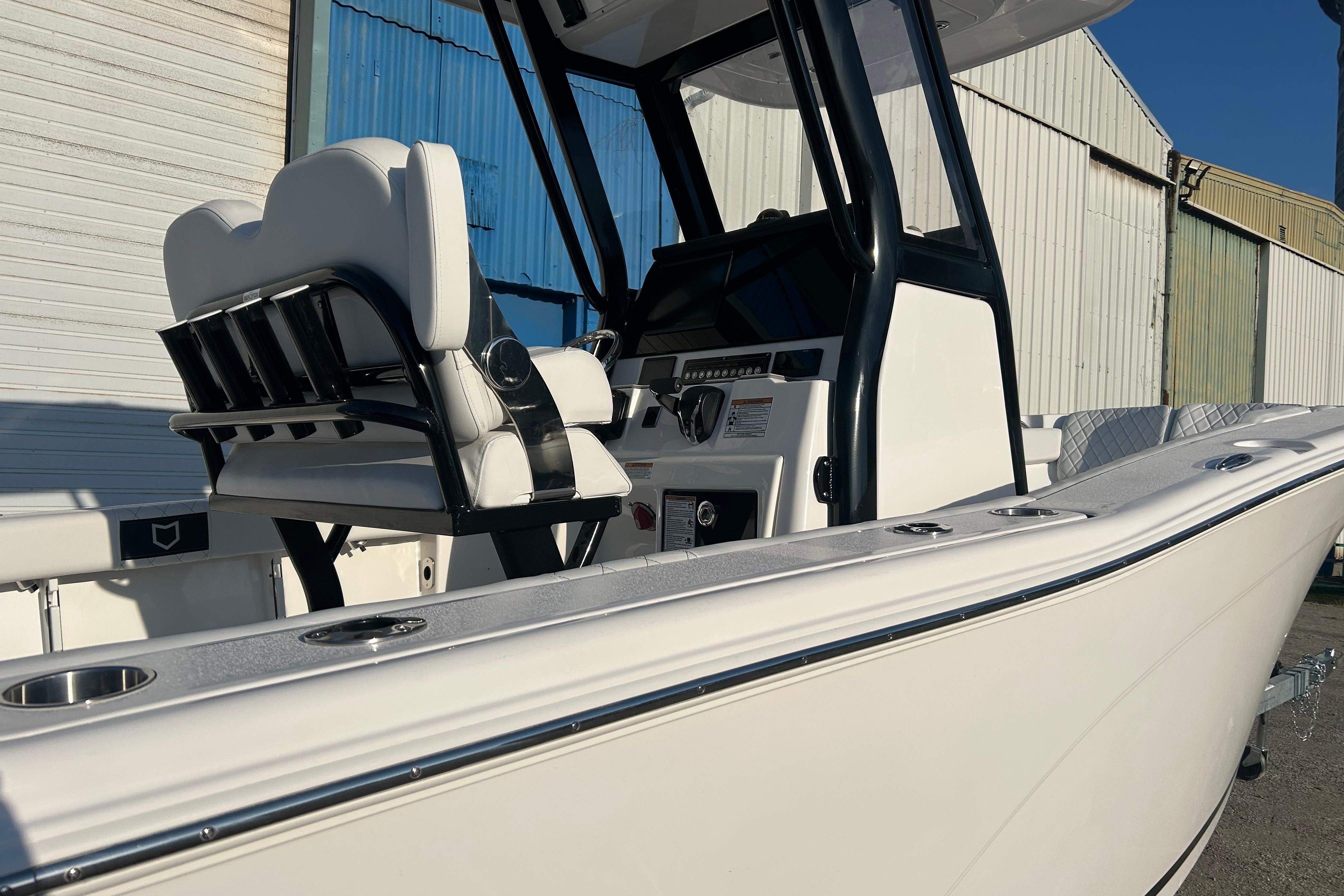 2026 Sea Fox 248 Commander boat interior with sleek seating and modern console design.