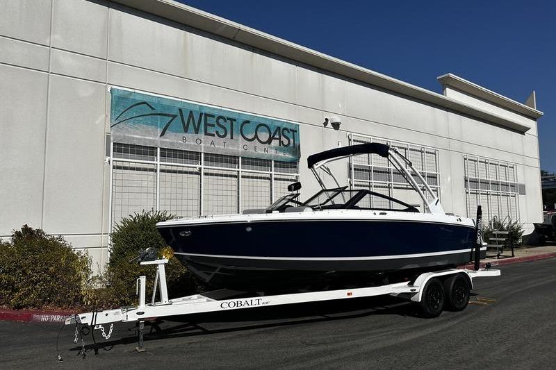 2025 Cobalt CS23 boat on trailer at West Coast Boat Center.