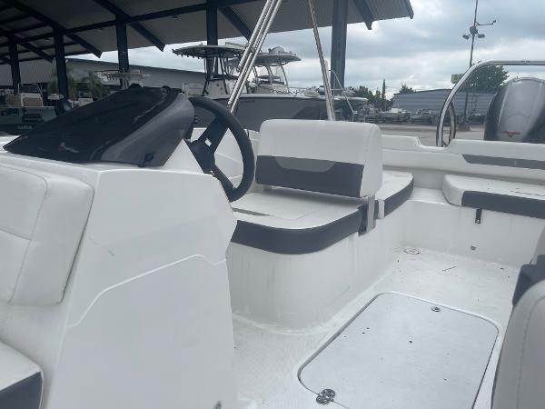 2022 Hurricane SS185 OB boat interior with white and black seating.