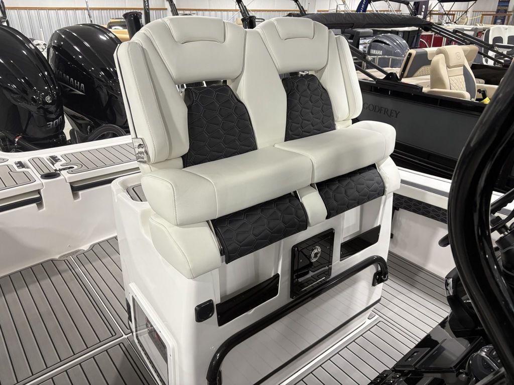 2026 Tidewater 2700 CB boat seating with dual cushioned seats and sleek design.
