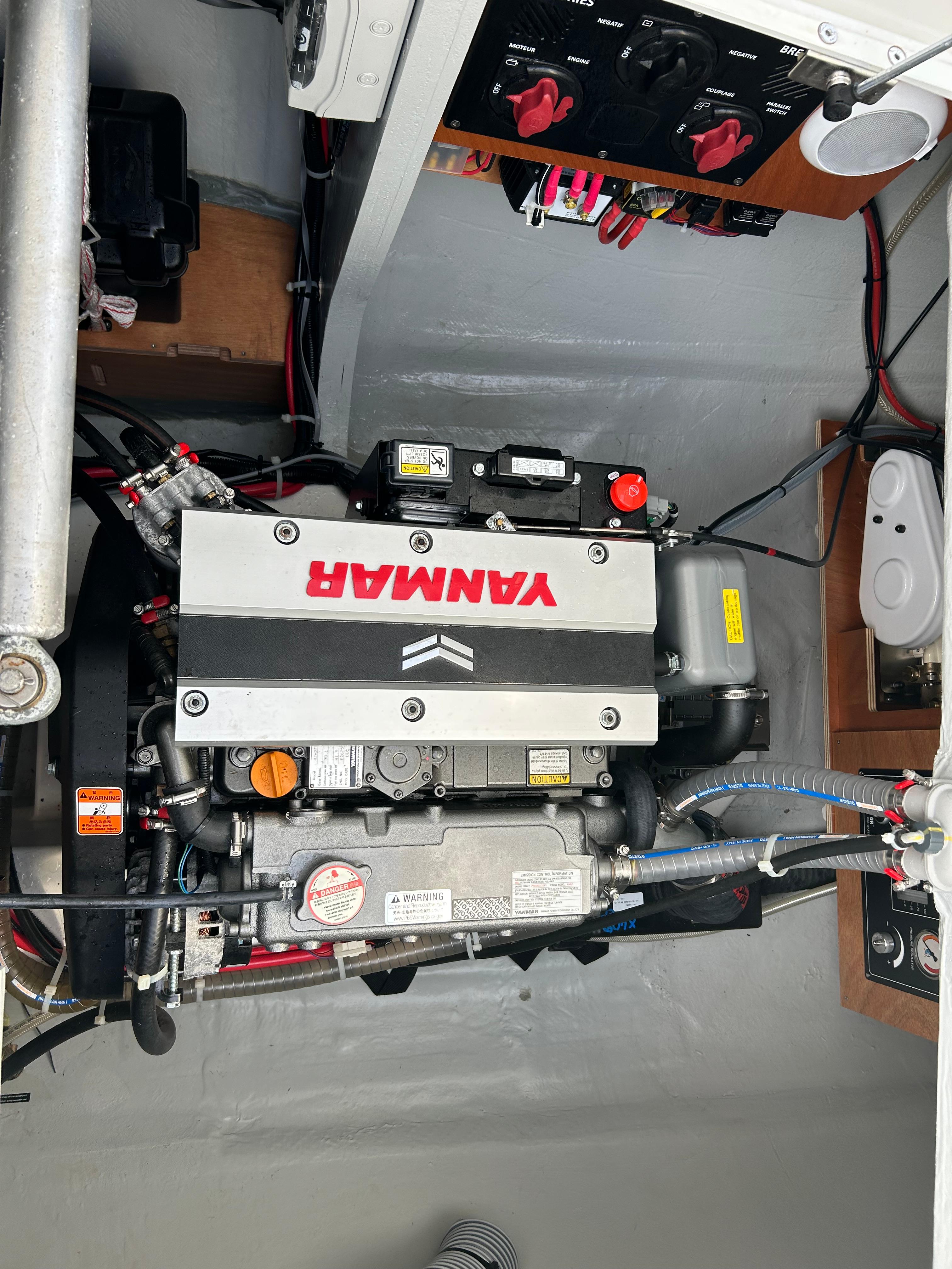 2024 Lagoon 42 engine compartment featuring a Yanmar engine.