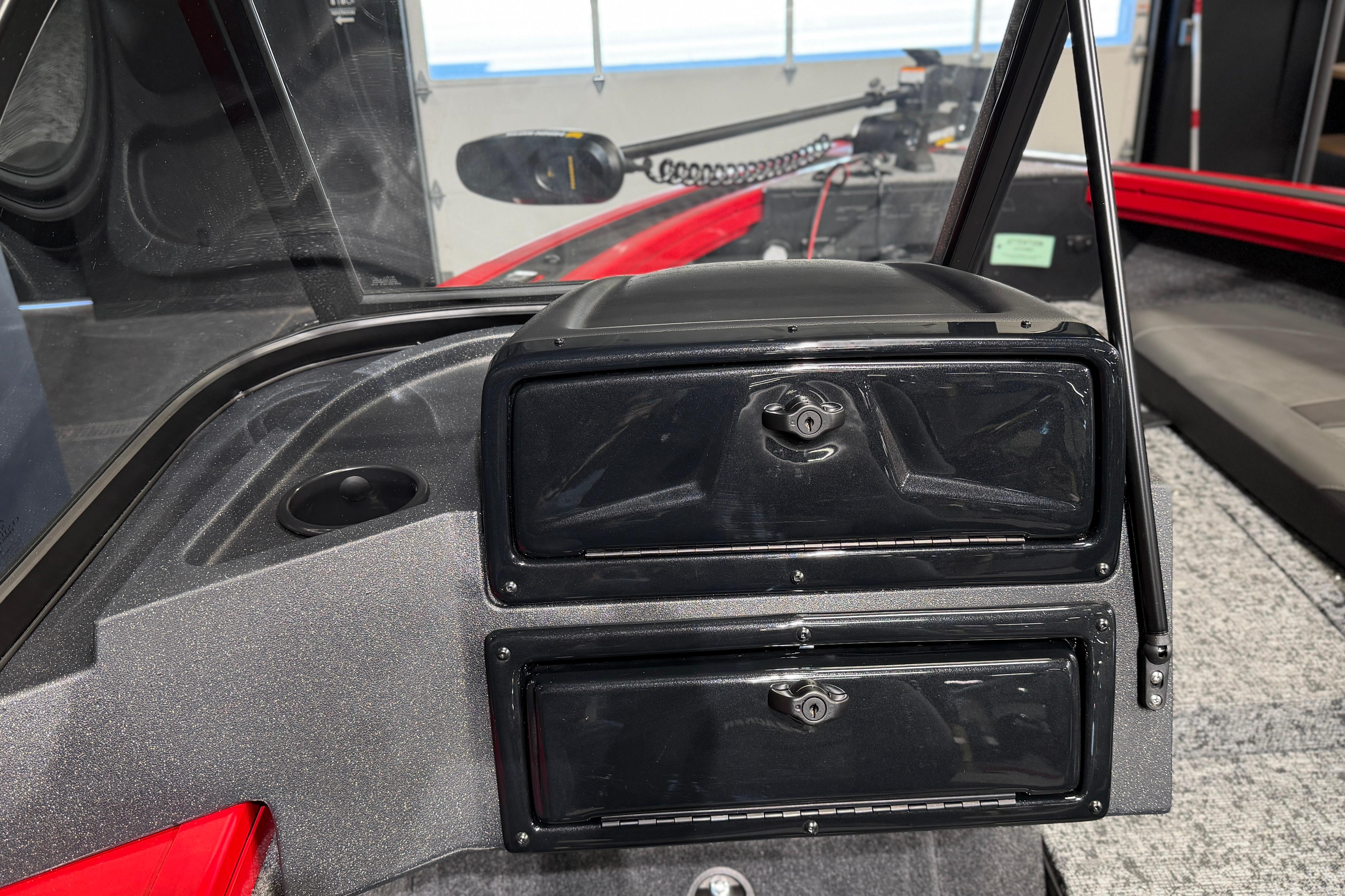 2026 Tracker Targa V-18 Combo boat interior with storage compartments and sleek design.
