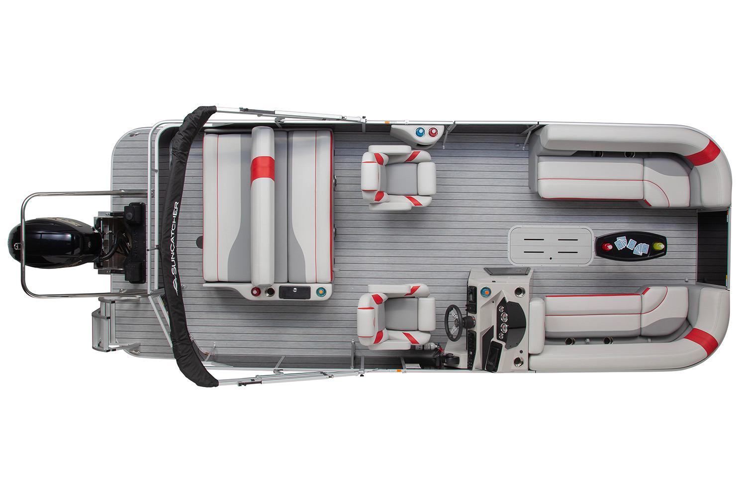 Manufacturer Provided Image: 2026 SunCatcher Select 322SL pontoon boat, top view, spacious seating, modern design.