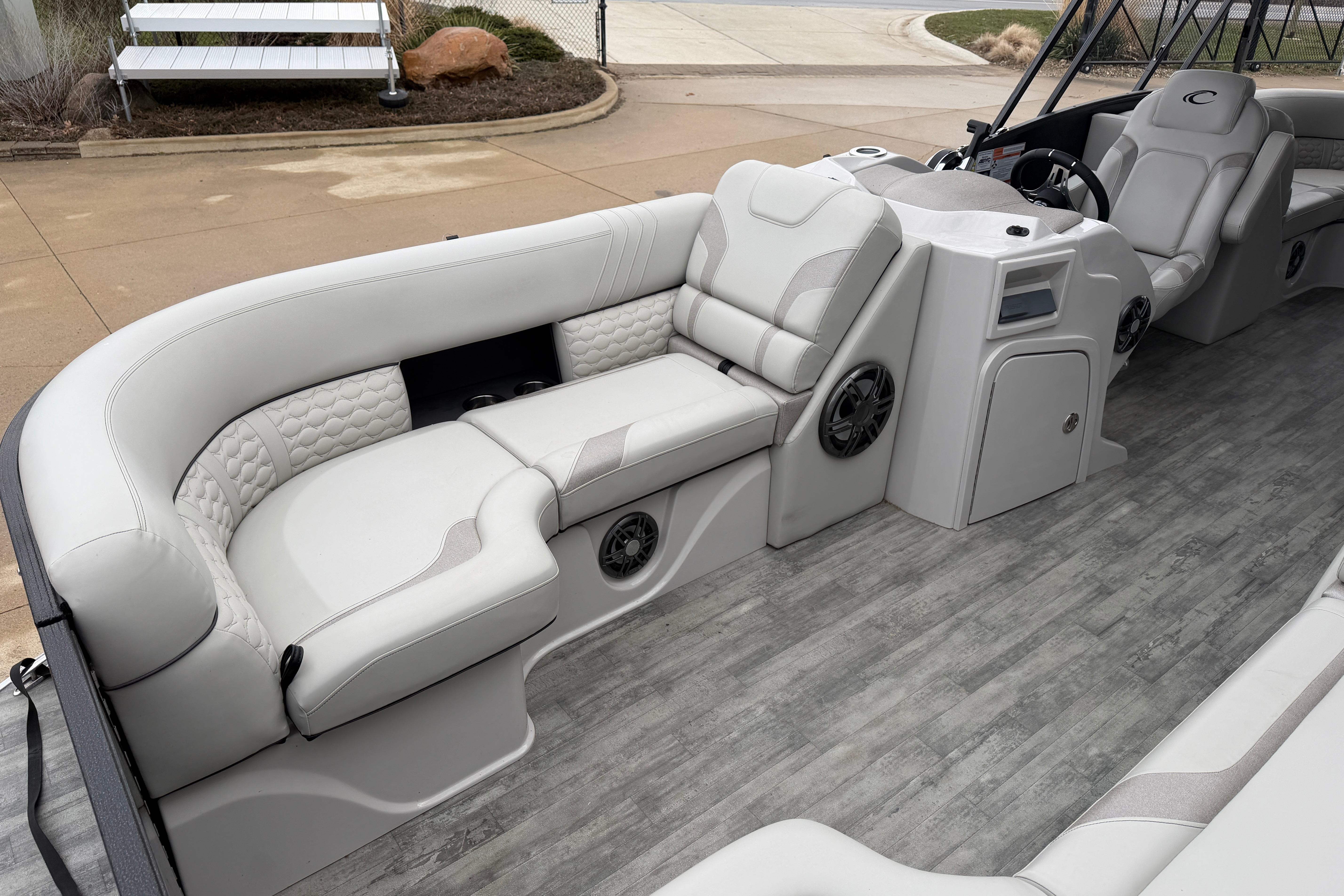 2023 Crest Caribbean LX 230 boat interior with luxurious seating and modern design.