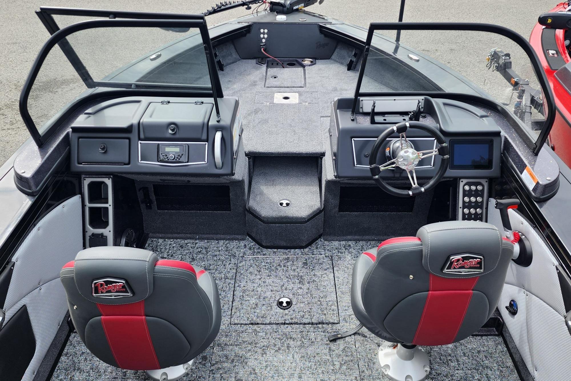 Interior of 2026 Ranger VX1788 WT boat with dual seats and modern dashboard controls.