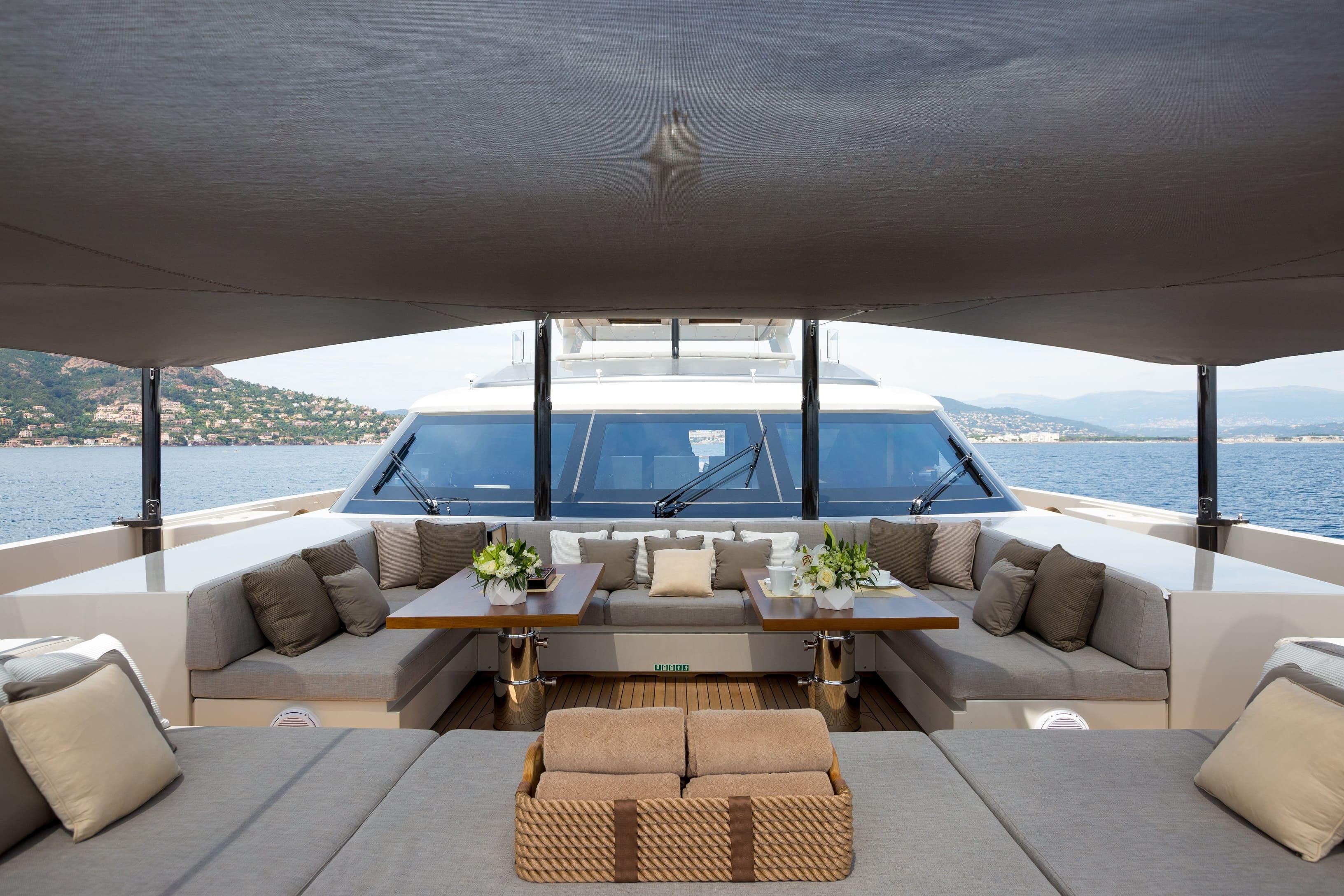Luxurious 2017 Tankoa S501 yacht deck with elegant seating and ocean view.