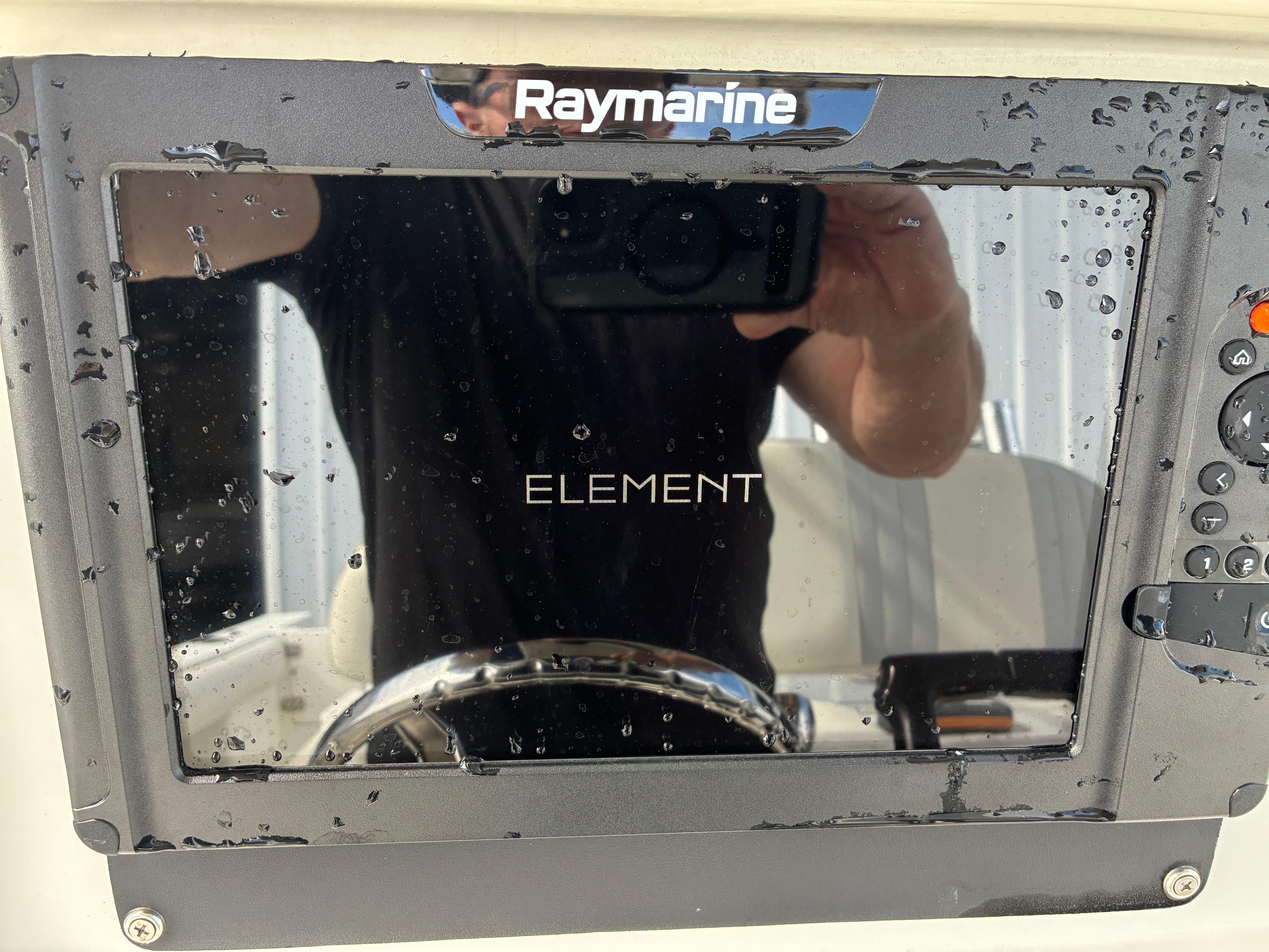 Raymarine Element on 2007 Sailfish 2660 with water droplets.