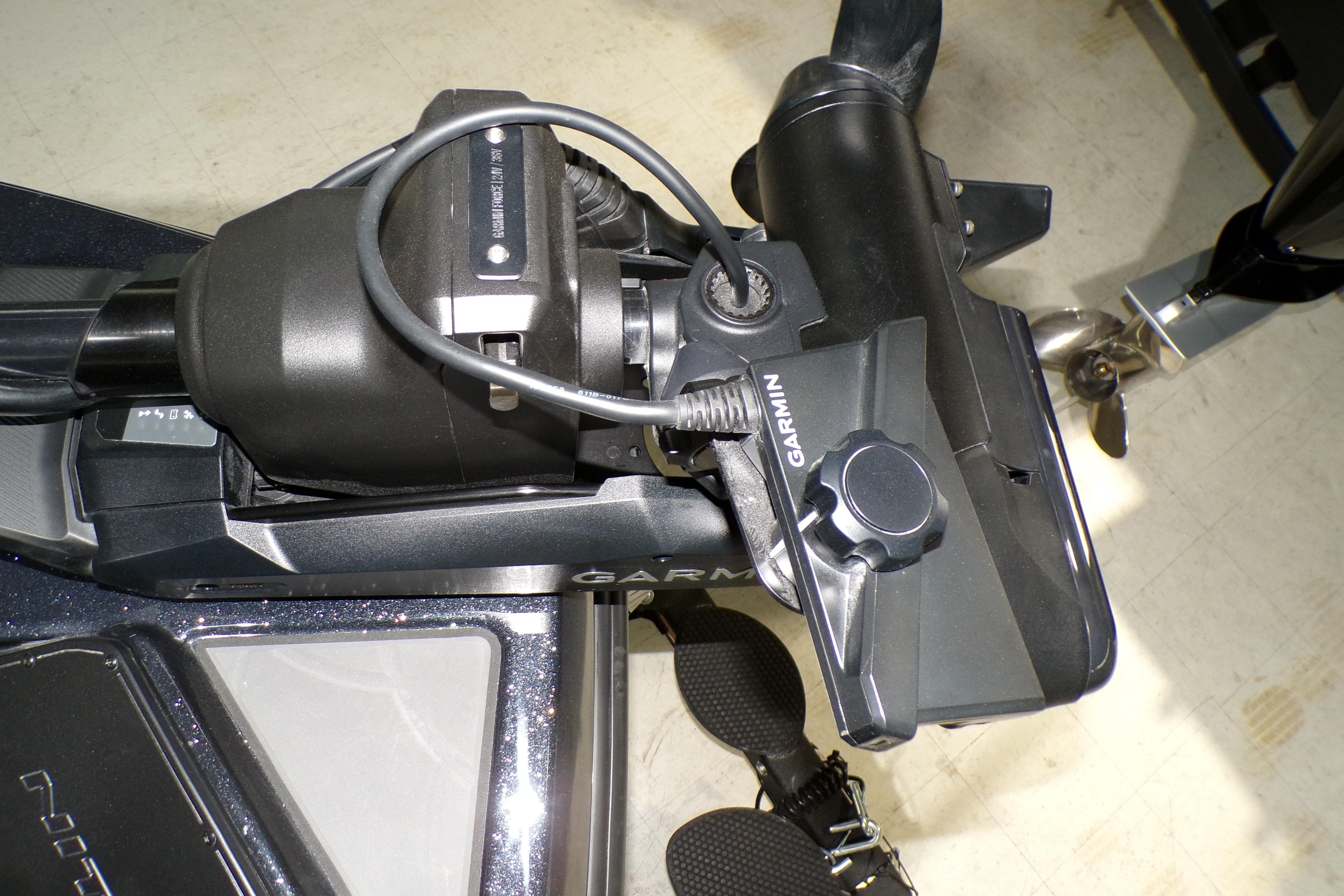 Close-up of Garmin device on 2026 Nitro ZV21 Pro boat dashboard.