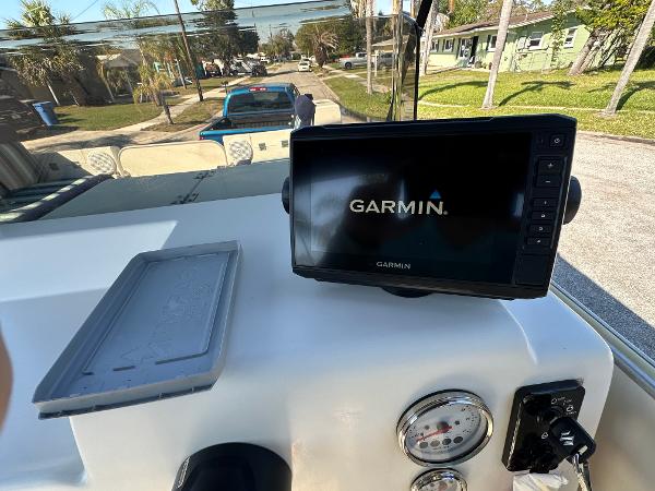 Garmin navigation system on a 2020 Beachcat 20 boat dashboard.