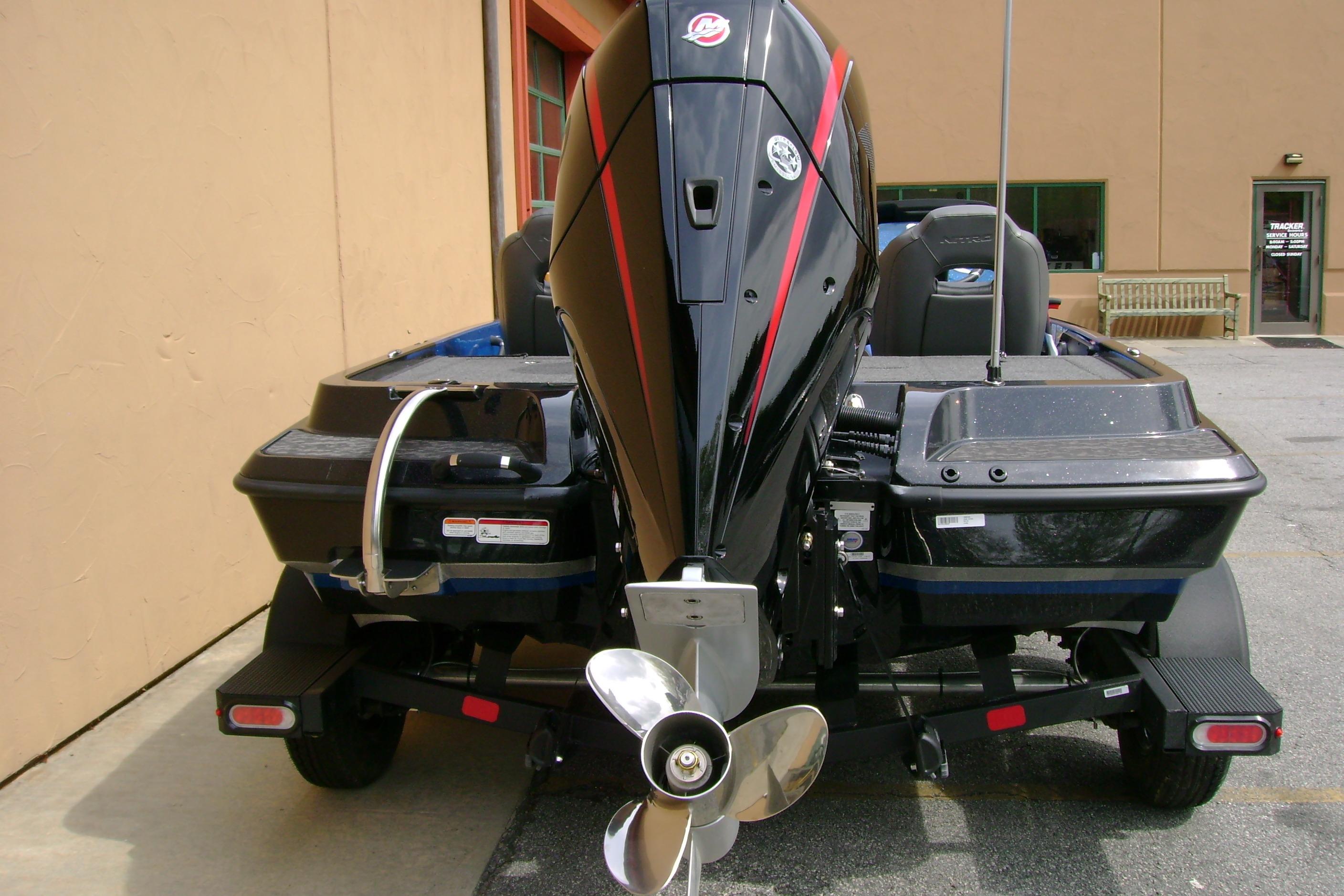 2026 Nitro Z19 XL boat rear view with powerful outboard motor.
