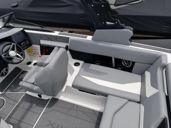 2023 ATX Surf Boats 20 Type-S interior with grey seating and modern dashboard.