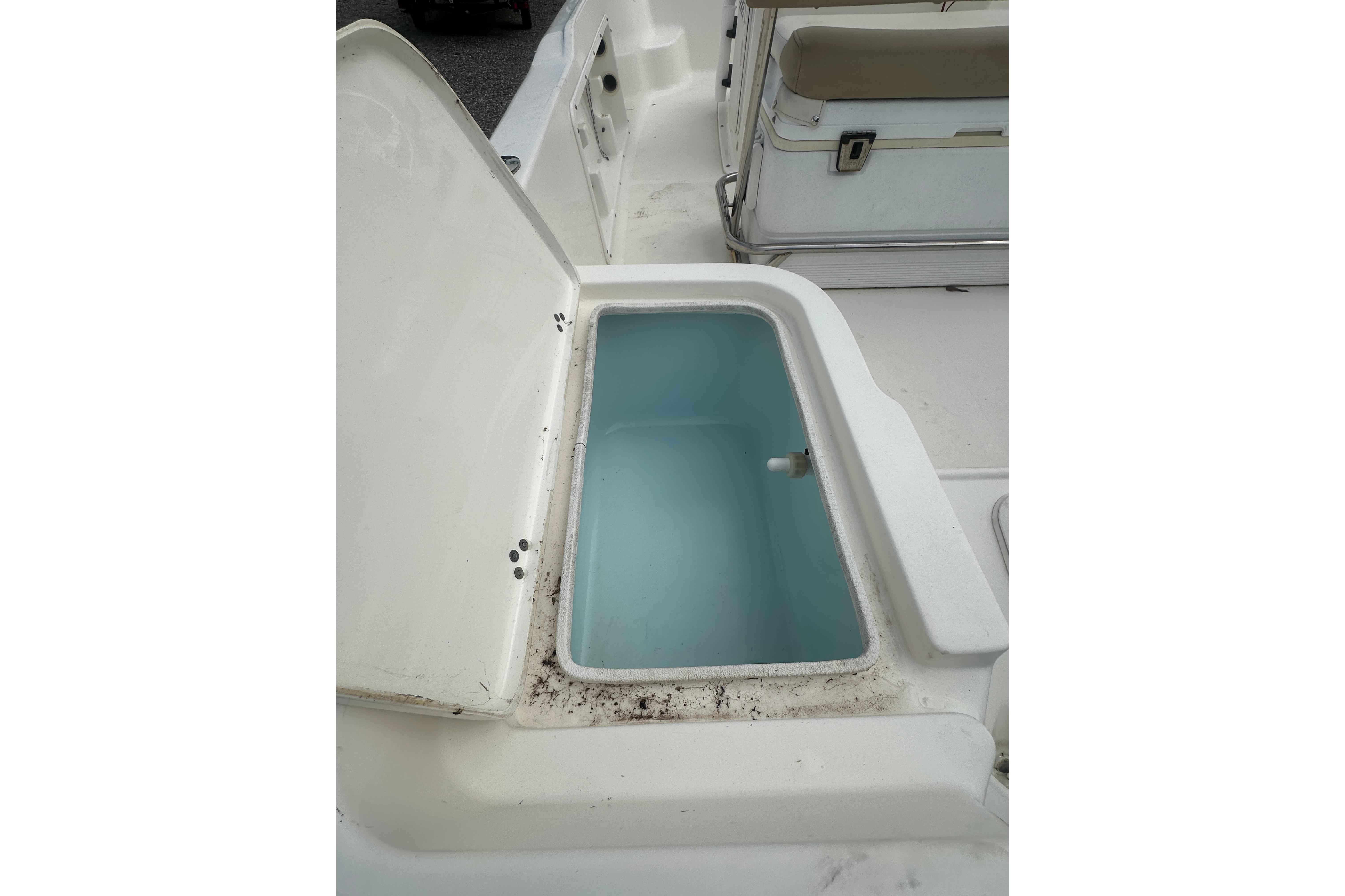 Open storage compartment on 2018 Key West 1720 Center Console boat.