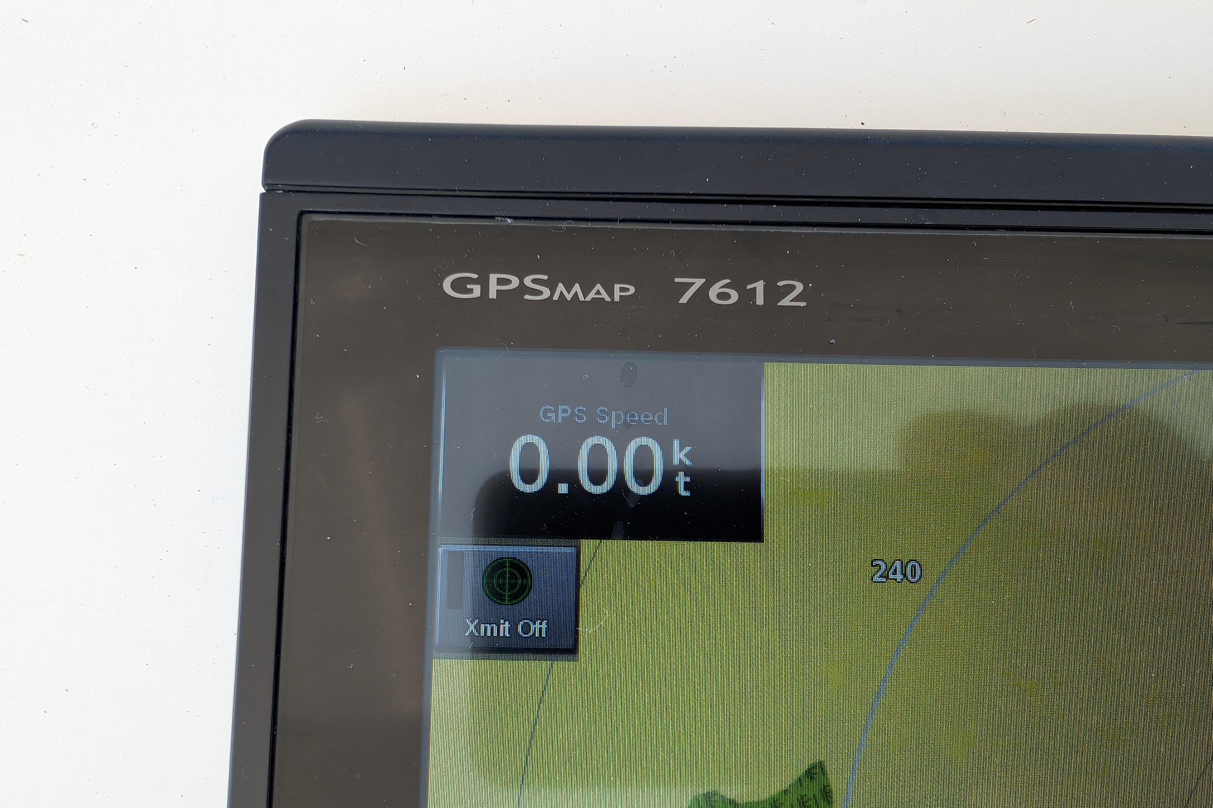 GPSMAP 7612 display showing 0.00 knots speed on American Tug 435, 2015 model.