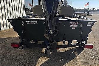 2026 Tracker Bass Tracker Classic Limited boat on trailer, rear view.
