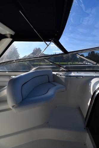 1997 Sunseeker Camargue 47 interior with sleek seating and panoramic windows.