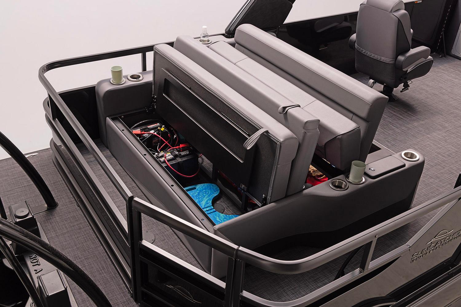 Manufacturer Provided Image: 2026 SunCatcher Diamond Elite 326 SL boat interior with storage and seating features.