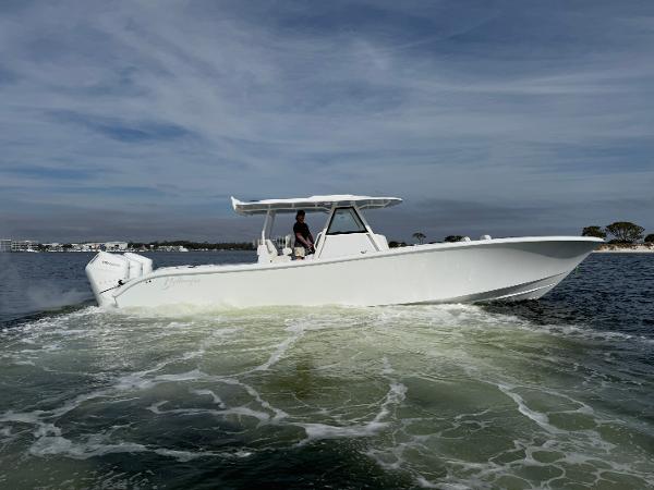 2025 Yellowfin 39 Offshore boat cruising on open water.