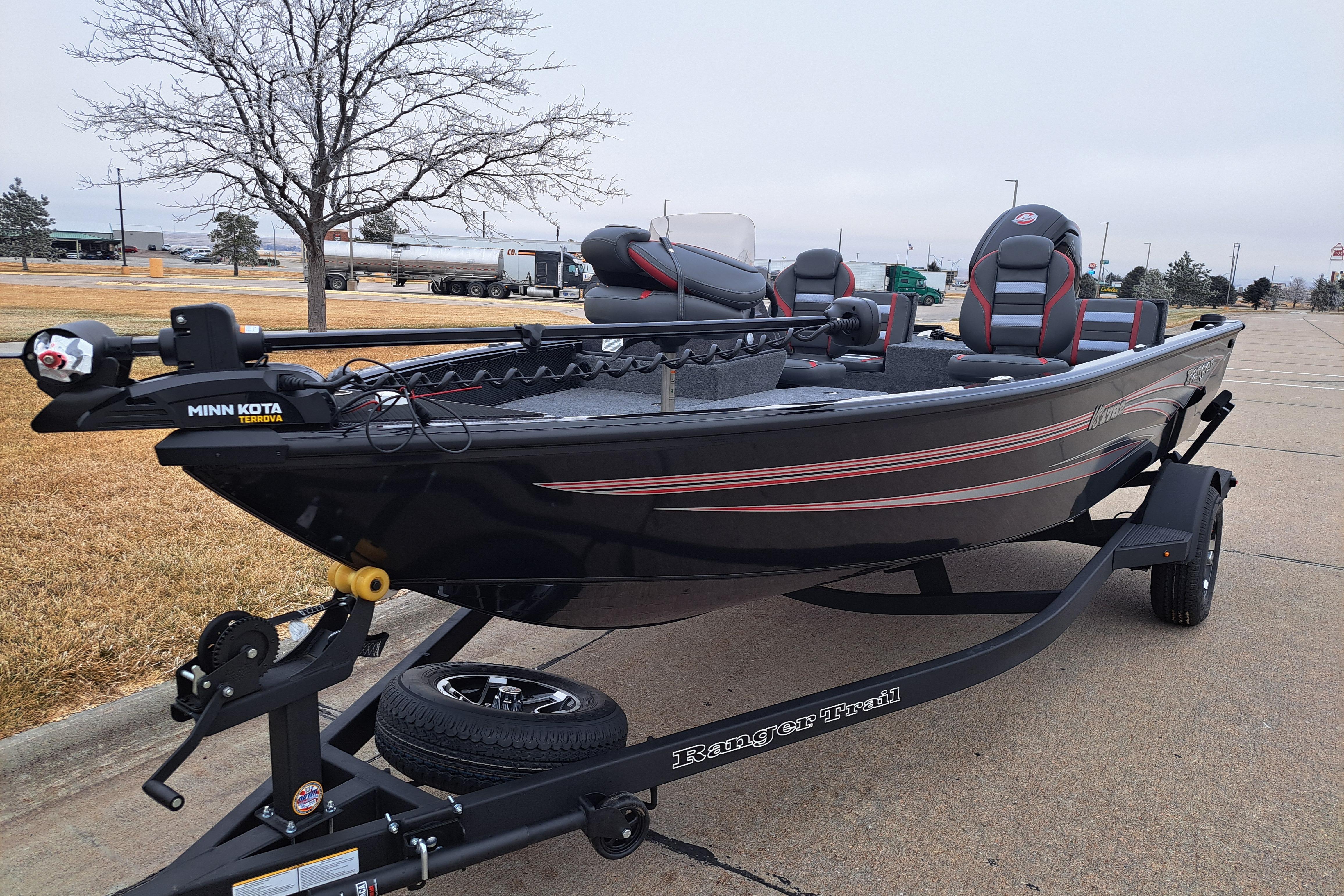 2026 Ranger VS1782SC Reata boat on trailer, featuring Minn Kota Terrova motor.