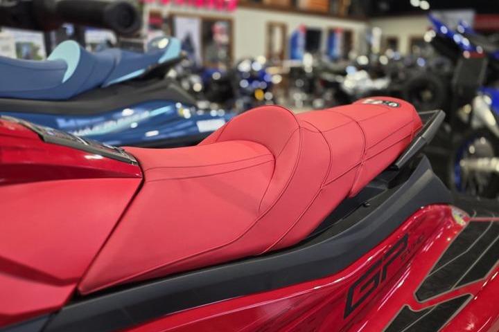 2026 Yamaha WaveRunner GP SVHO with red seat, showcased in a showroom.