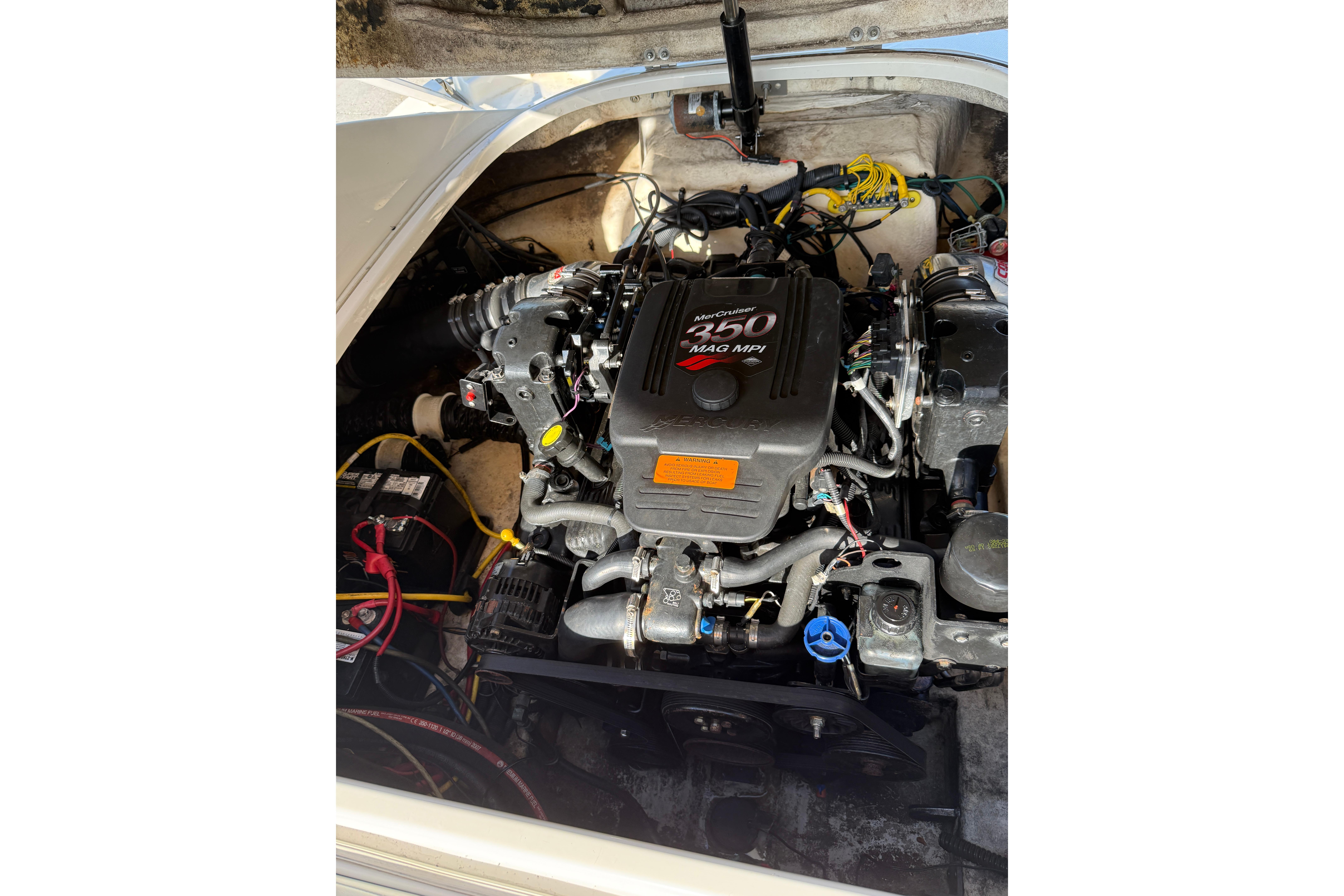 Engine compartment of 2008 Chaparral 236 SSX with MerCruiser 350 MAG MPI engine.