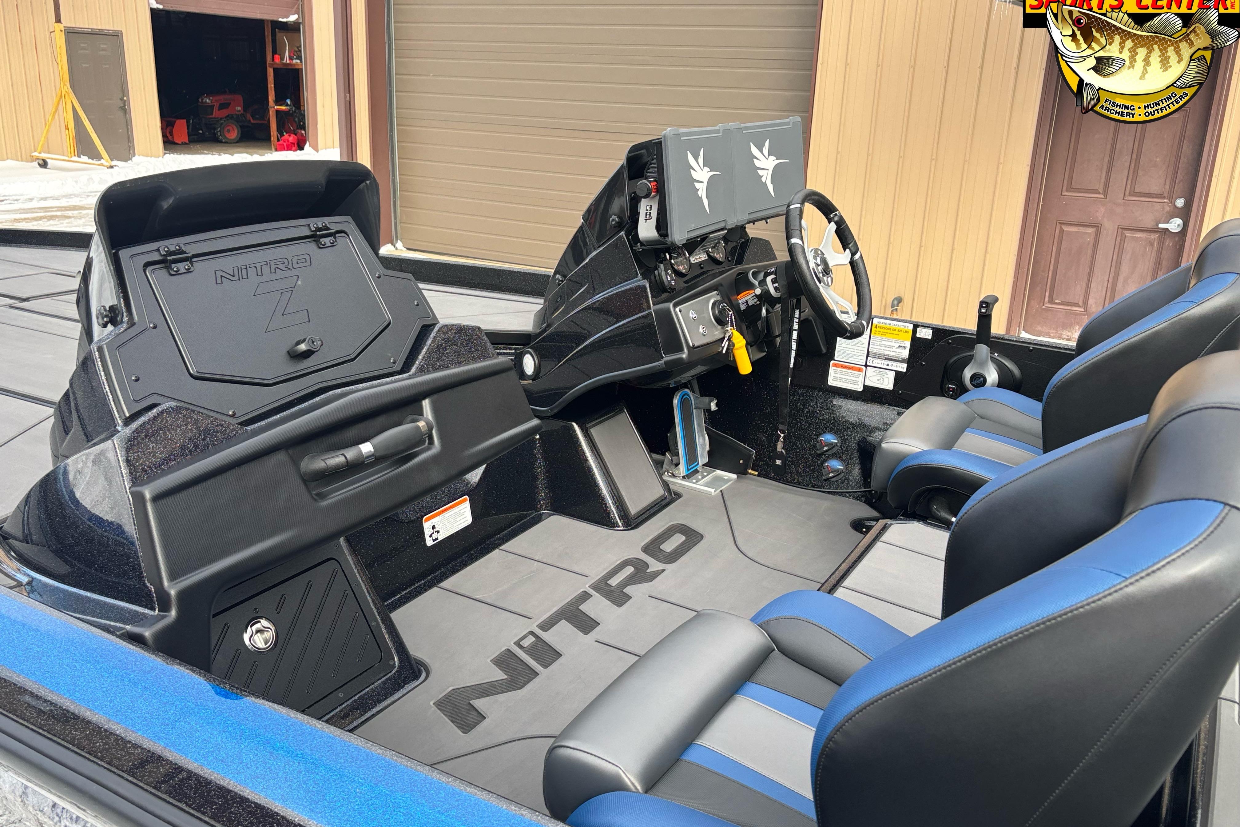 2026 Nitro Z21 XL boat interior with steering console and seating.