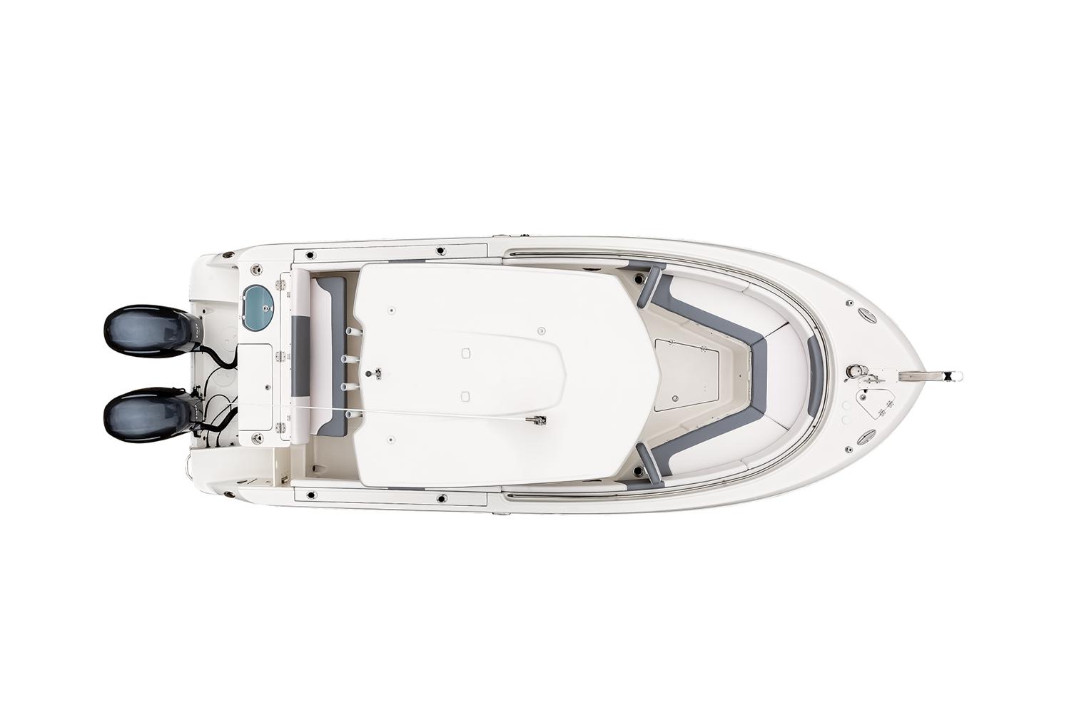 Manufacturer Provided Image: 2022 Robalo R242 Center Console boat, top view, dual outboard motors.