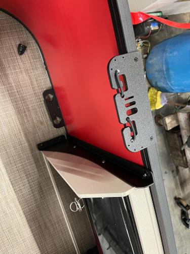 2025 Bentley Pontoons 200 Fish-N-Cruise interior detail with red panel and hardware.
