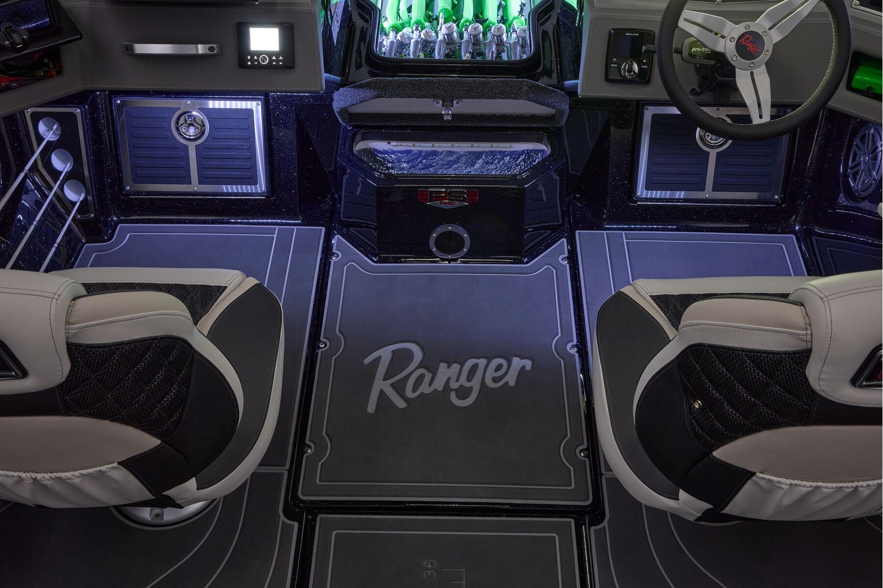 Manufacturer Provided Image: Interior of 2026 Ranger 620xFS Pro boat with modern seating and dashboard.