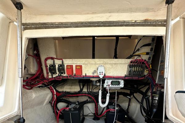 2005 Intrepid 323 boat electrical system with wiring and control panel.