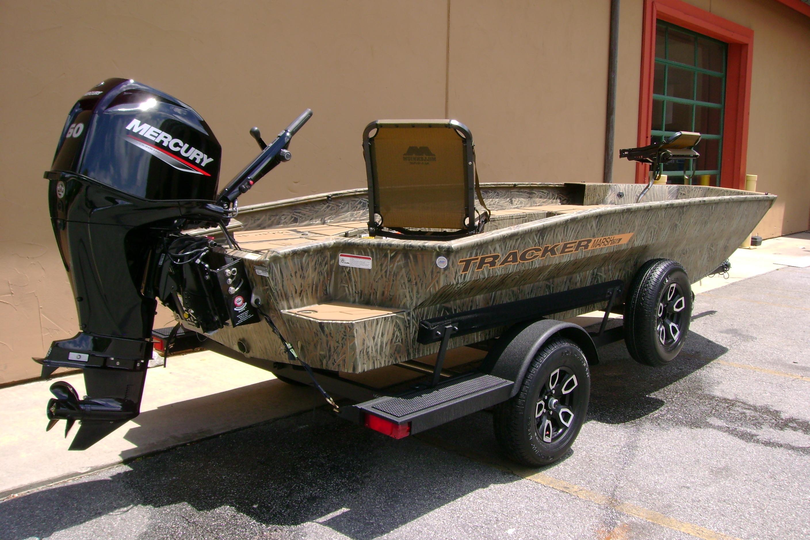 2026 Tracker Grizzly 1756 T Marsh boat with Mercury engine on trailer.