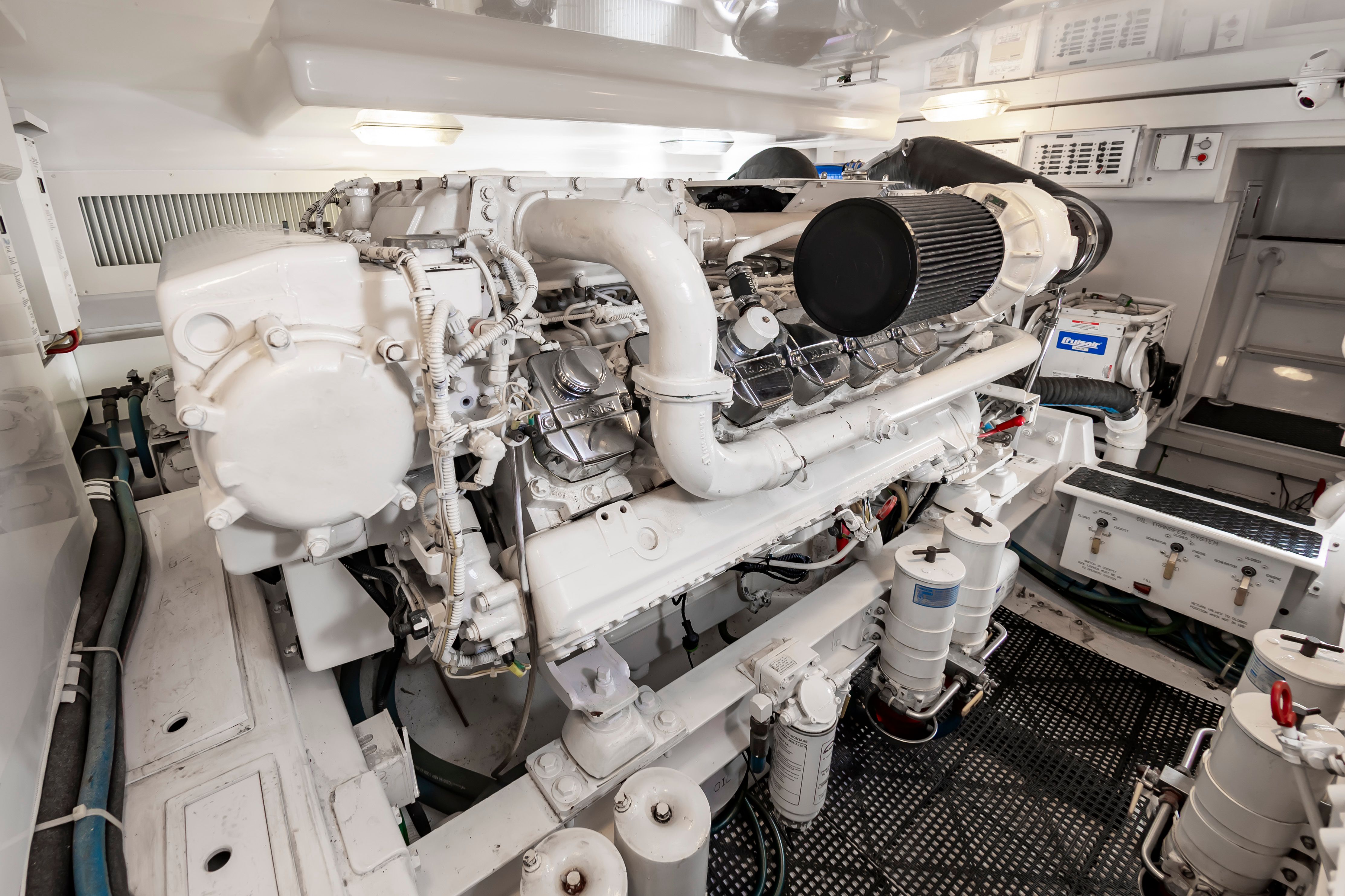 Engine room of 2010 Viking 52 Sport Coupe with powerful engine.