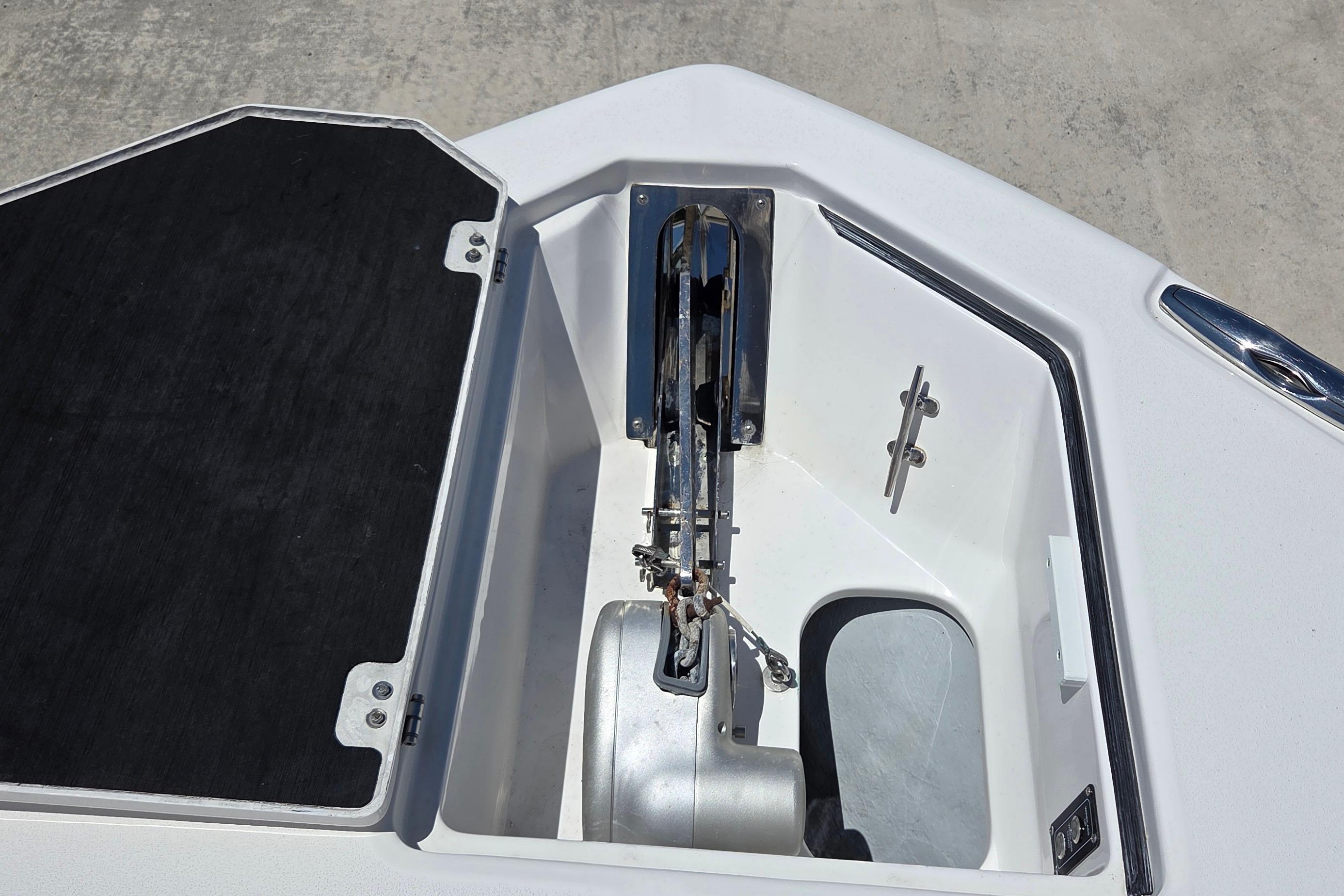 Anchor compartment of 2021 Sea Fox 328 Commander boat, featuring a secure anchor system.