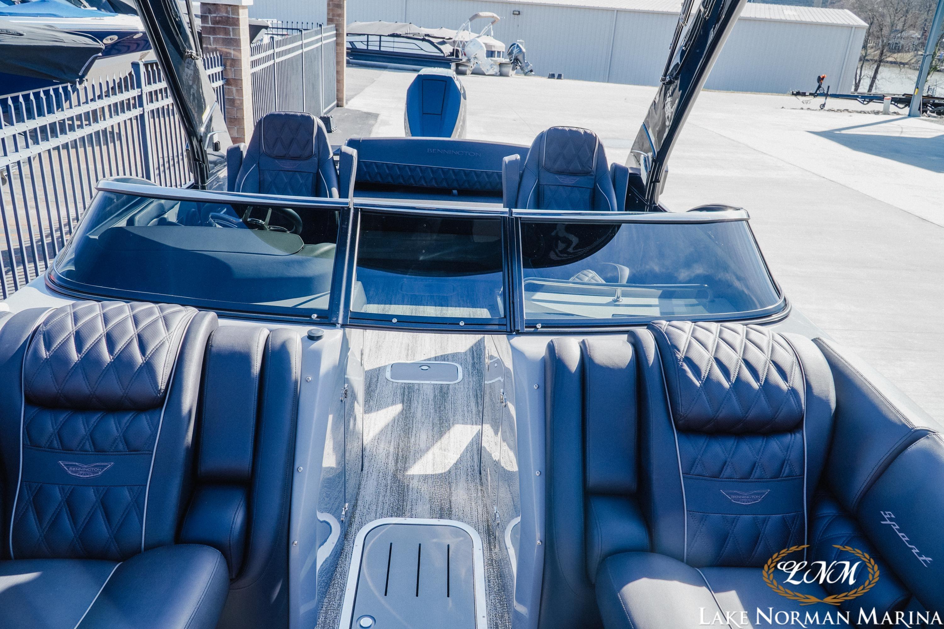 2025 Bennington 25QSBWA luxury pontoon boat interior at Lake Norman Marina.