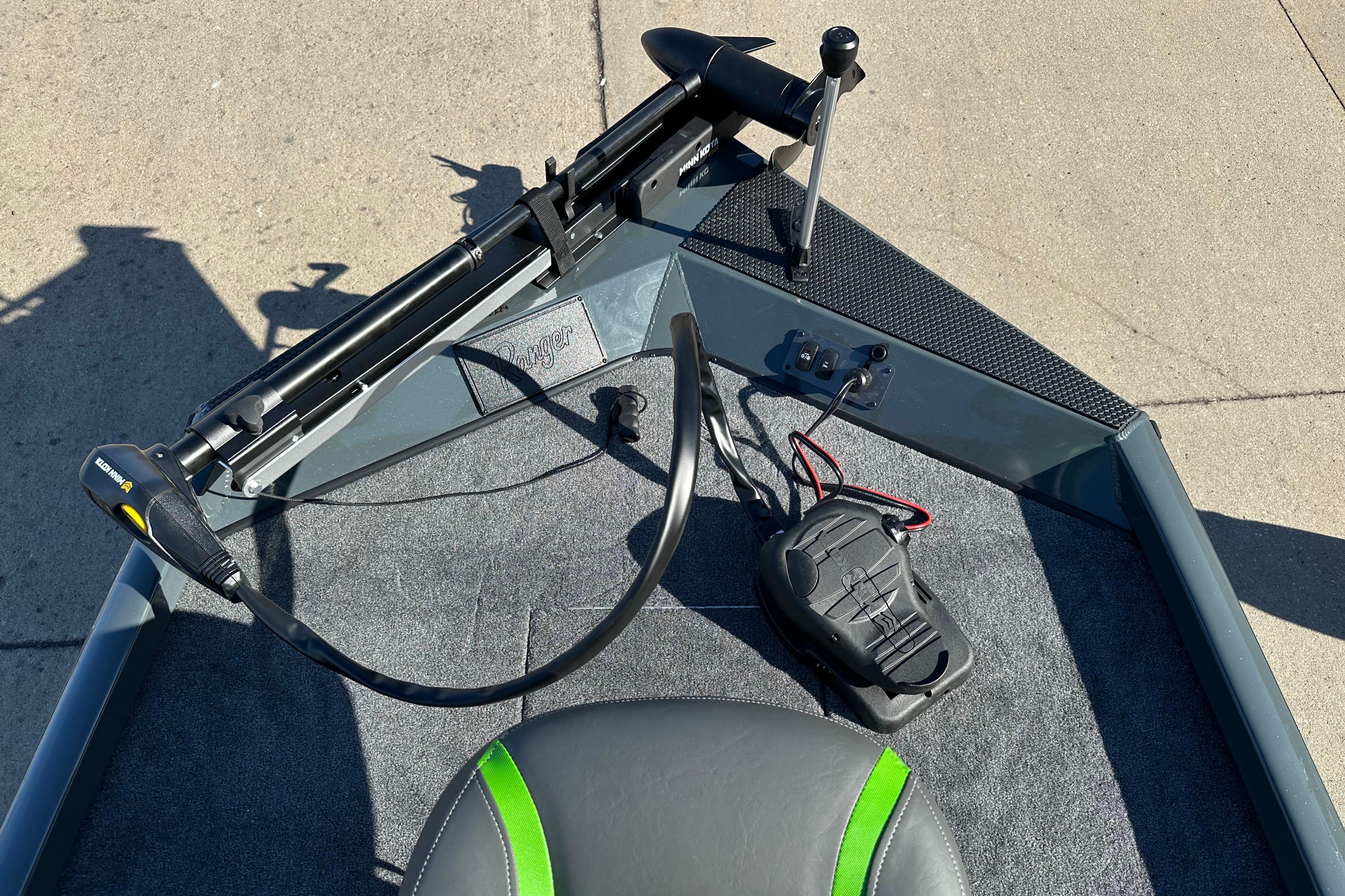 2026 Ranger RT178C boat deck with trolling motor and control pedal.