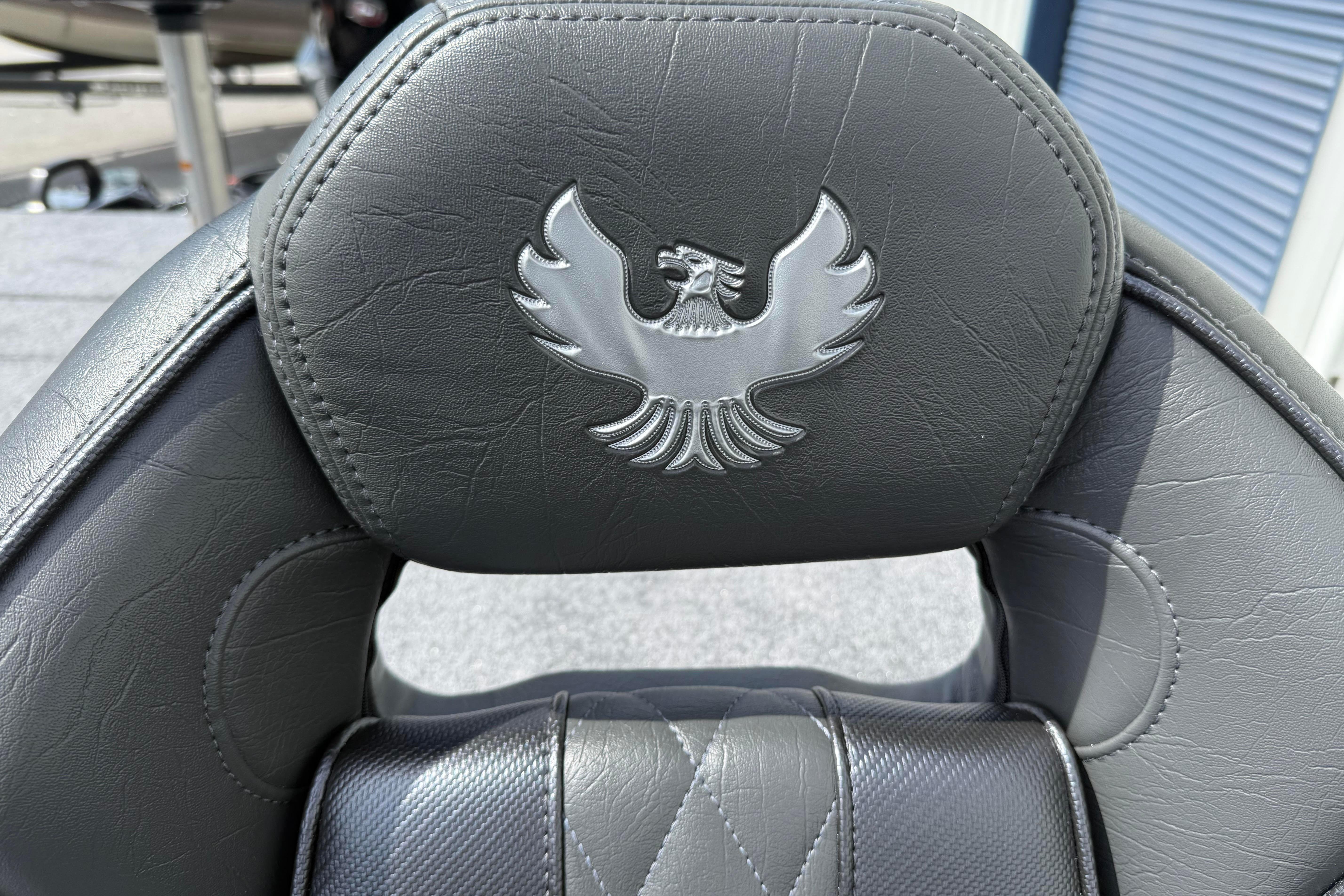 Gray leather seat with embossed Phoenix logo, 2027 Phoenix 921 Elite X model.