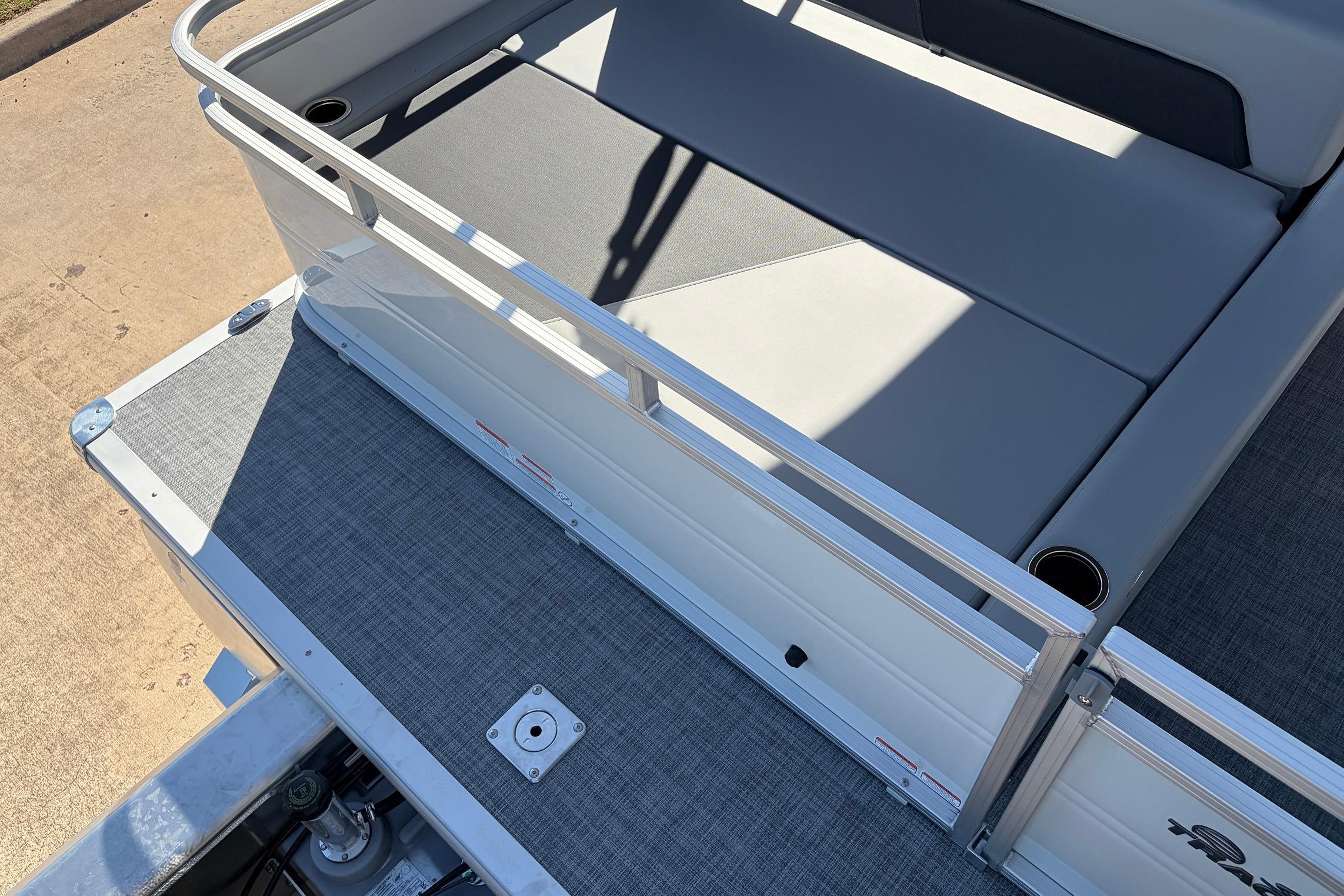 2026 Sun Tracker Party Barge 22 RF XP3 pontoon boat with gray seating and deck.