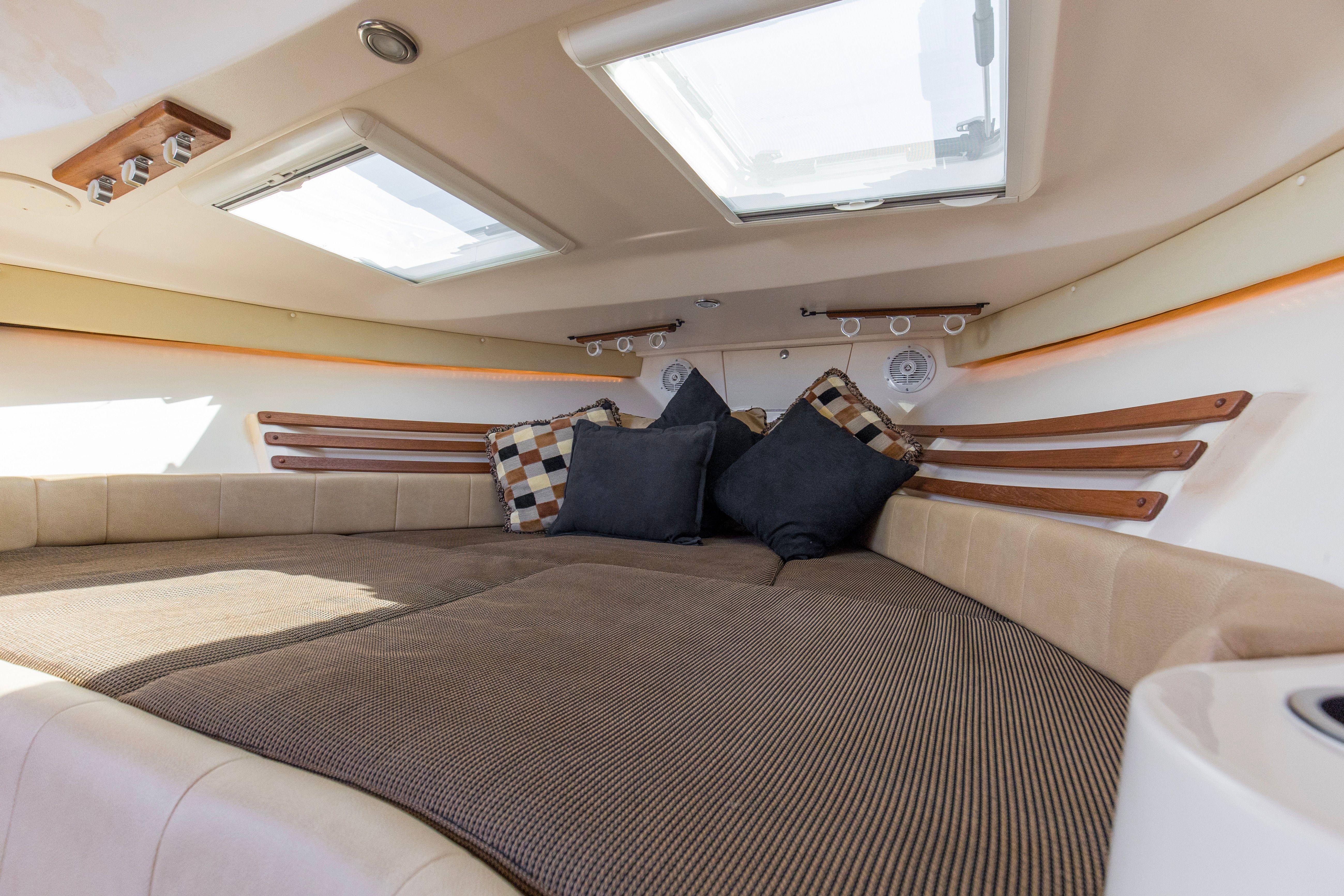 Interior of a 2009 Grady-White Express 330 yacht cabin.
