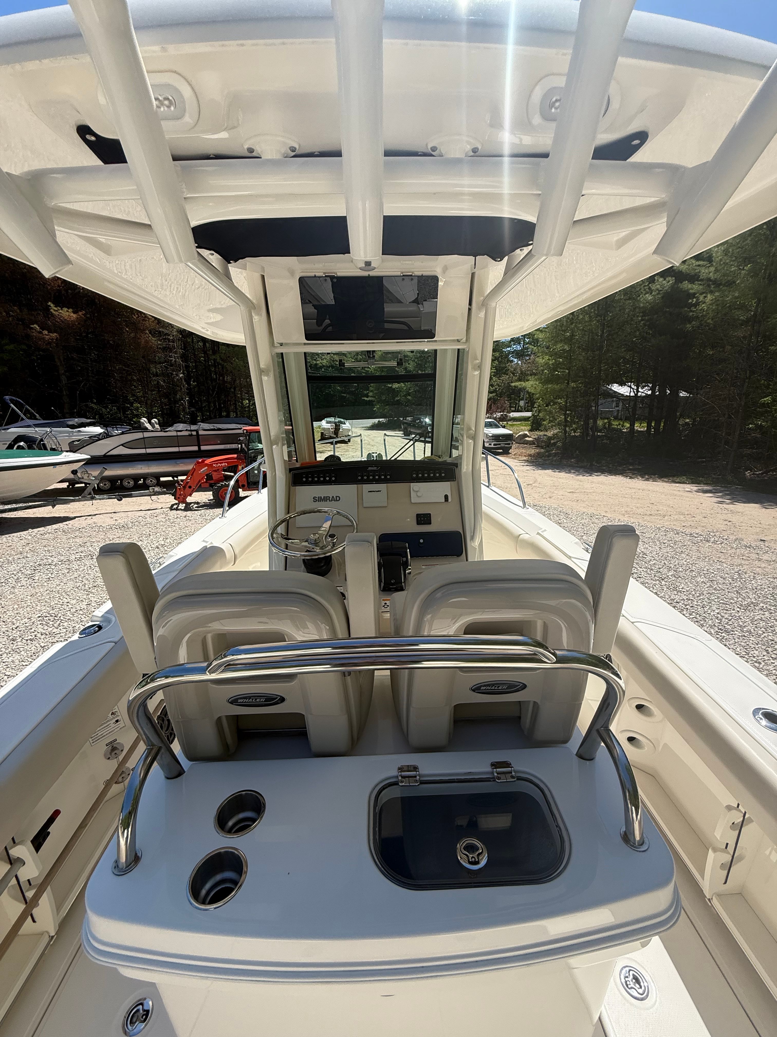 Interior view of the 2024 Boston Whaler 250 Outrage boat.
