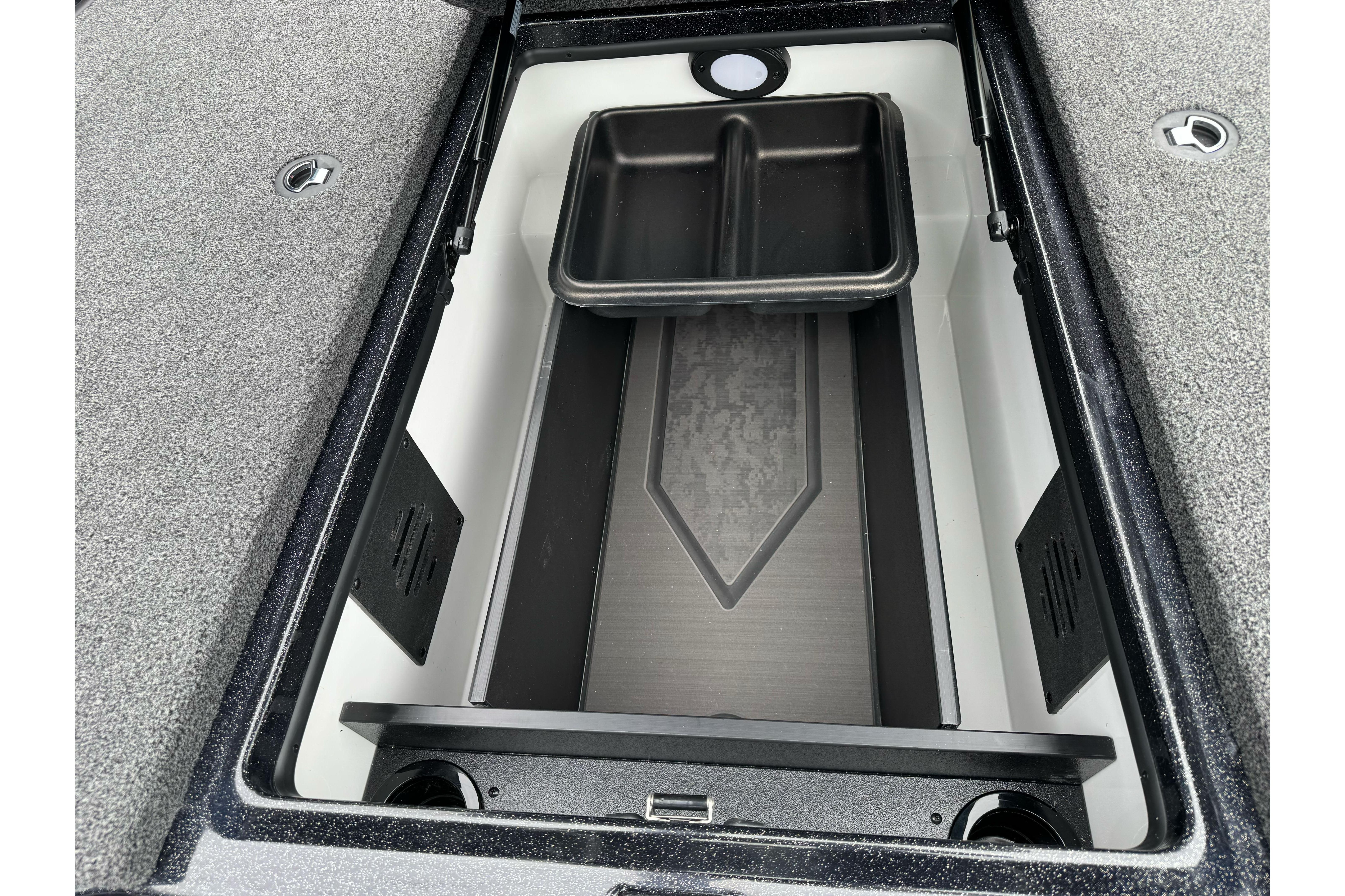 Storage compartment of 2026 Nitro Z20 XL Pro boat, featuring a removable tray.