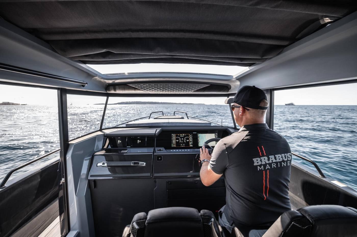 Interior view of 2023 BRABUS Shadow 900 XC Cross Cabin at sea.