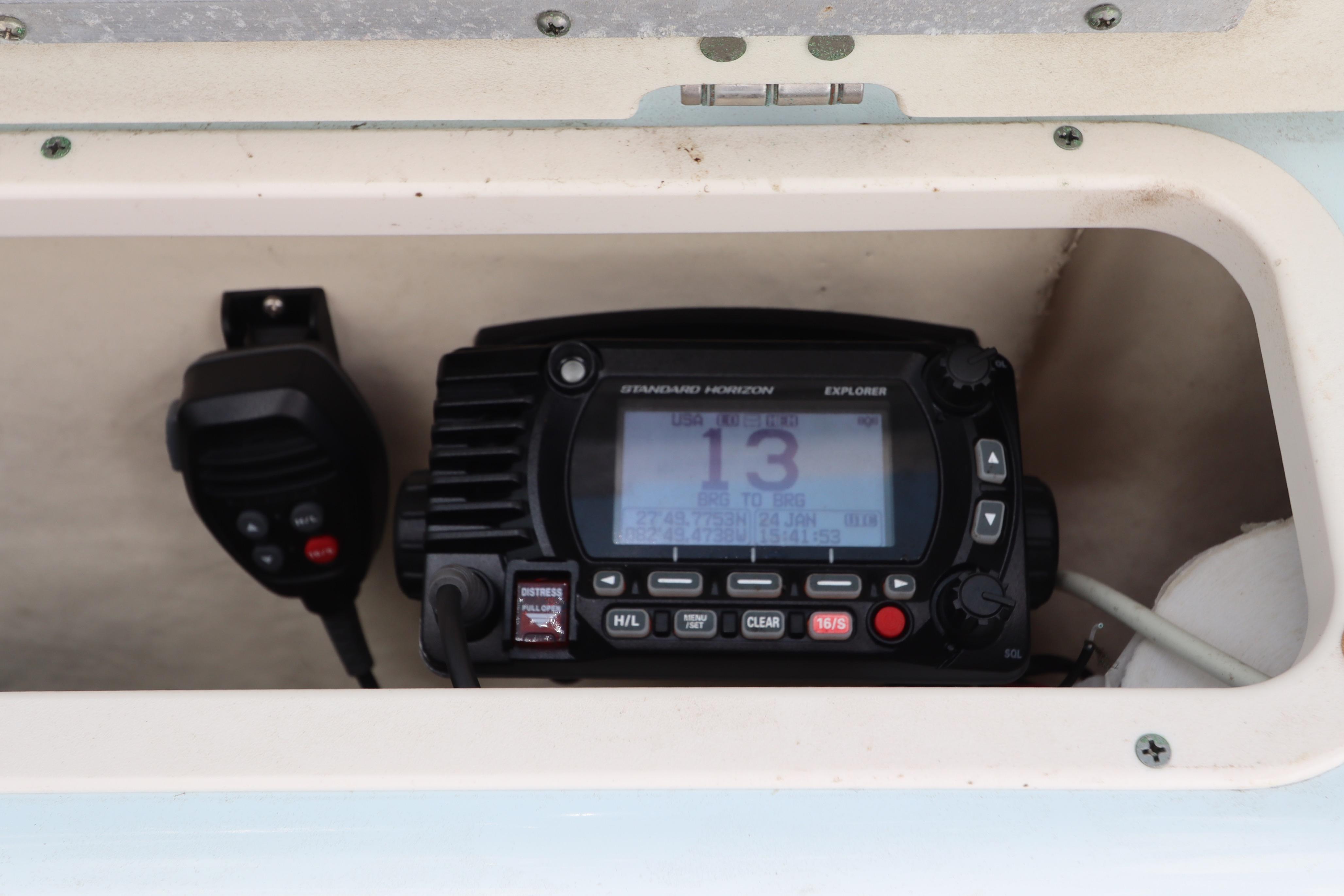 VHF radio system in 2019 Robalo R242 Center Console boat compartment.