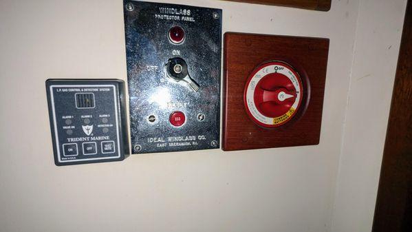 Control panel on a 1990 Stanley 36' Downeast Fly Bridge Cruise boat.