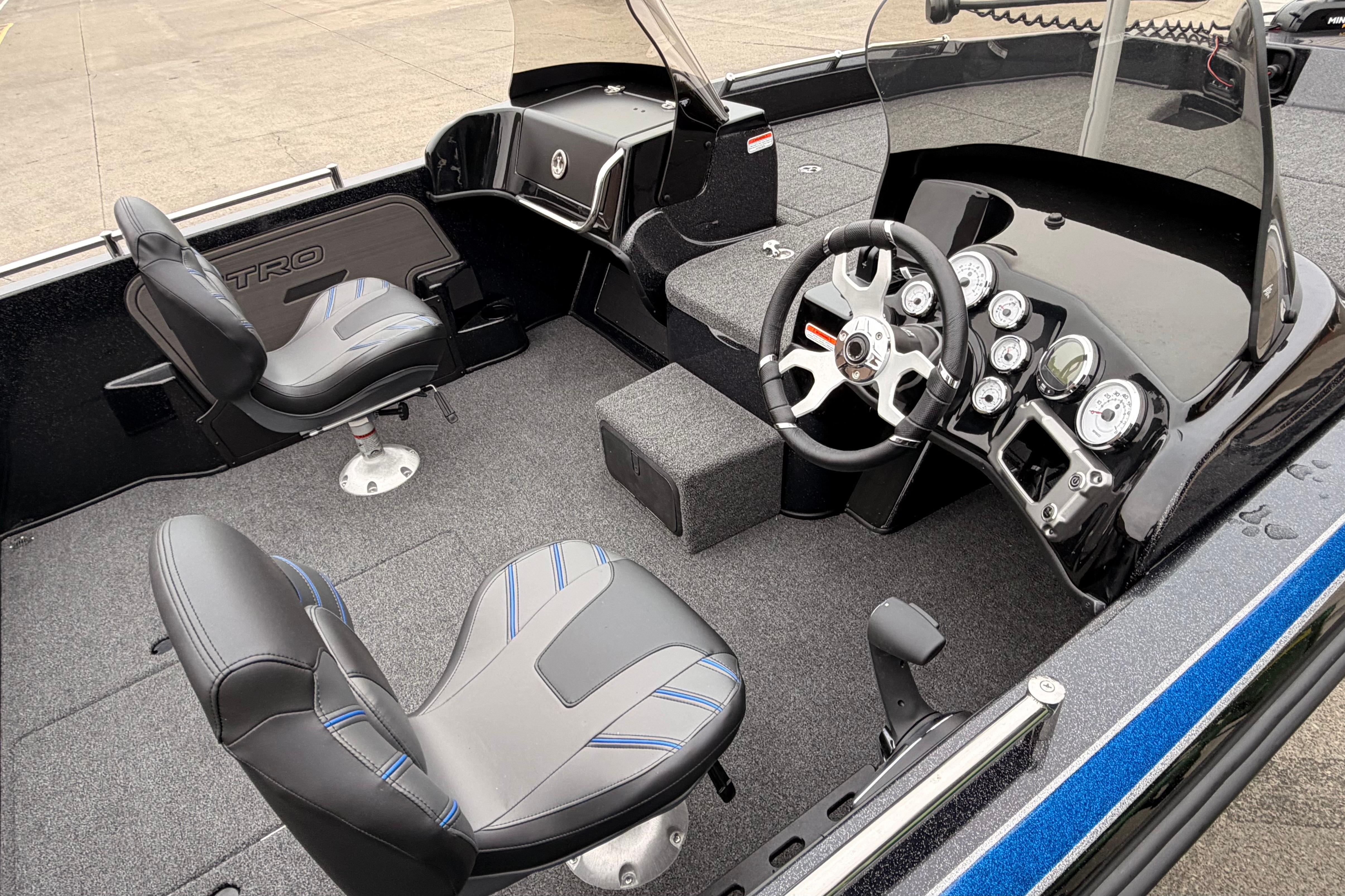 2025 Nitro ZV19 boat interior with modern dashboard and comfortable seating.