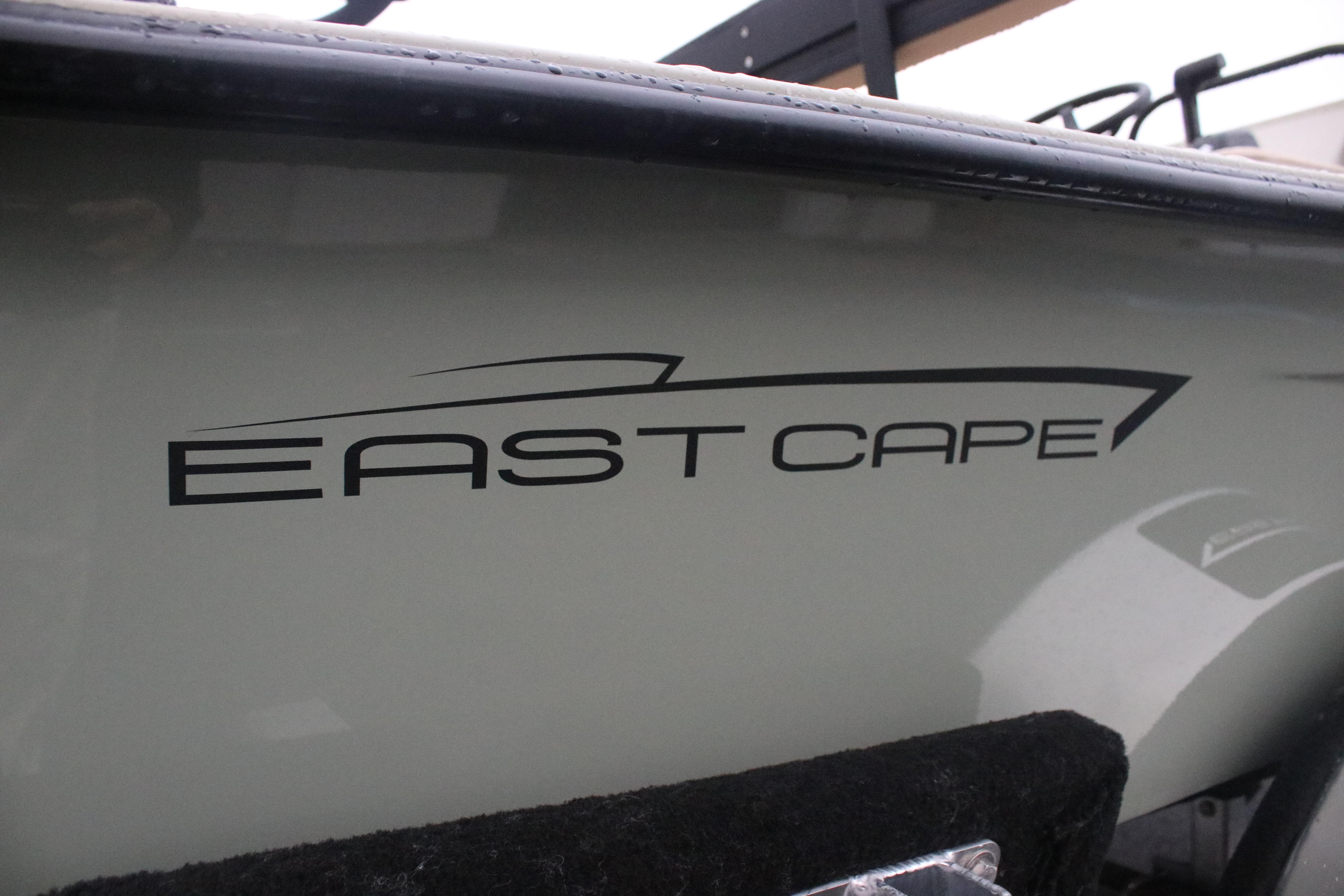 2026 East Cape EVO 18V boat logo on sleek hull design.