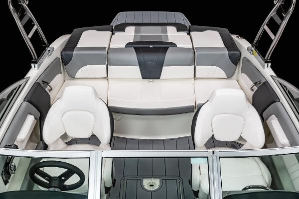 Manufacturer Provided Image: 2023 Chaparral 21 SSi boat interior with white and gray seating.