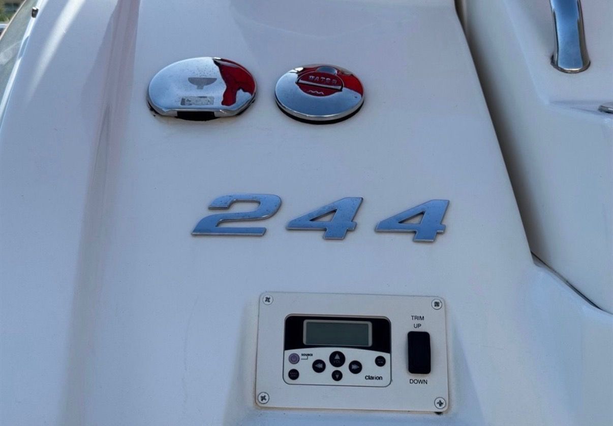 Close-up of the control area on a 2008 Chaparral Sunesta 244 boat.