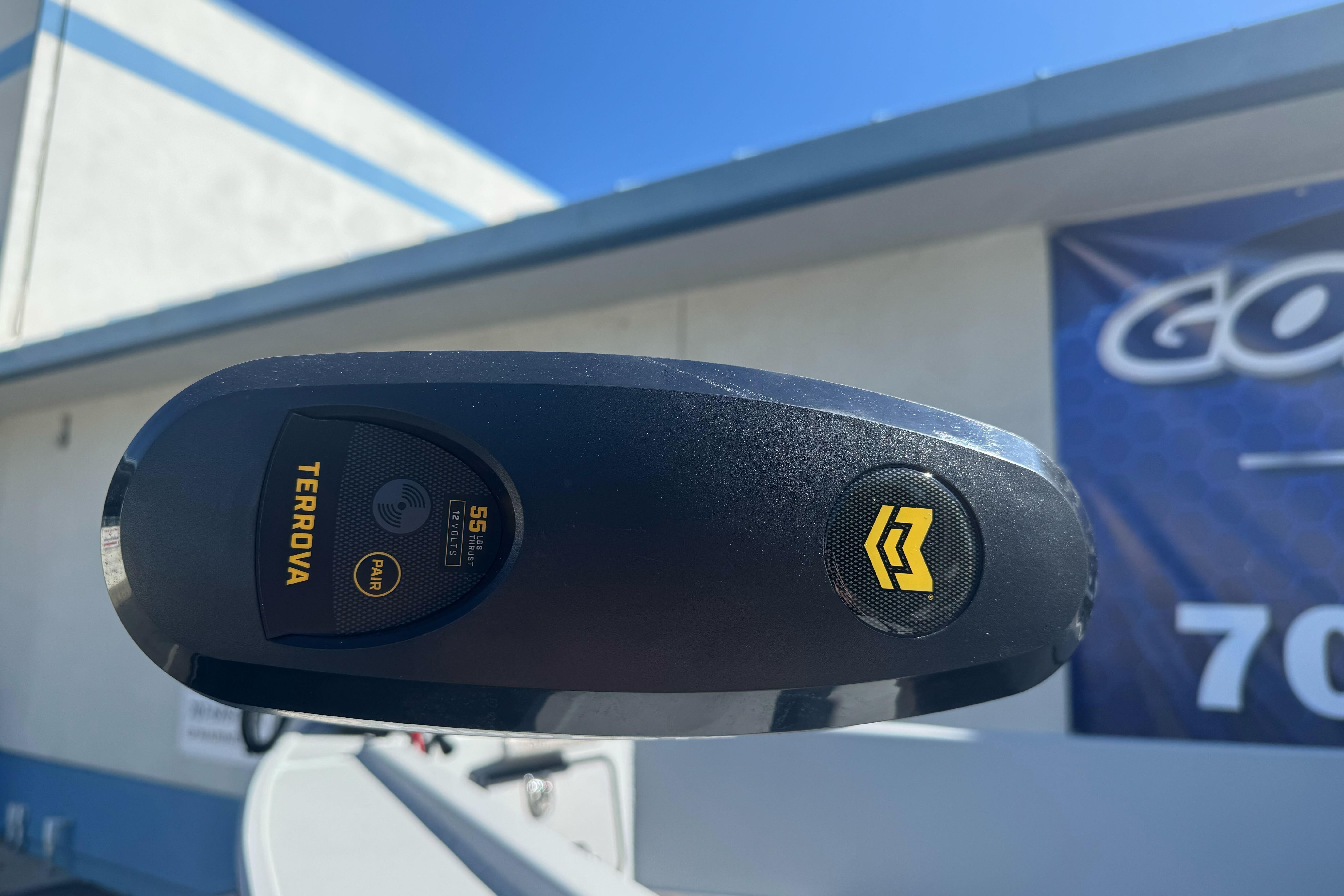 Close-up of a Terrova motor on a 2026 KingFisher 16 Falcon boat.