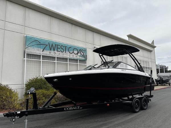 2025 Cobalt R4 boat on trailer at West Coast Boat Center.
