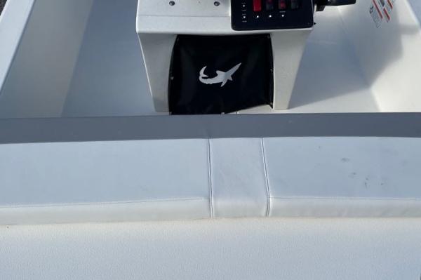 2024 Mako Pro Skiff 13 CC center console with shark logo.