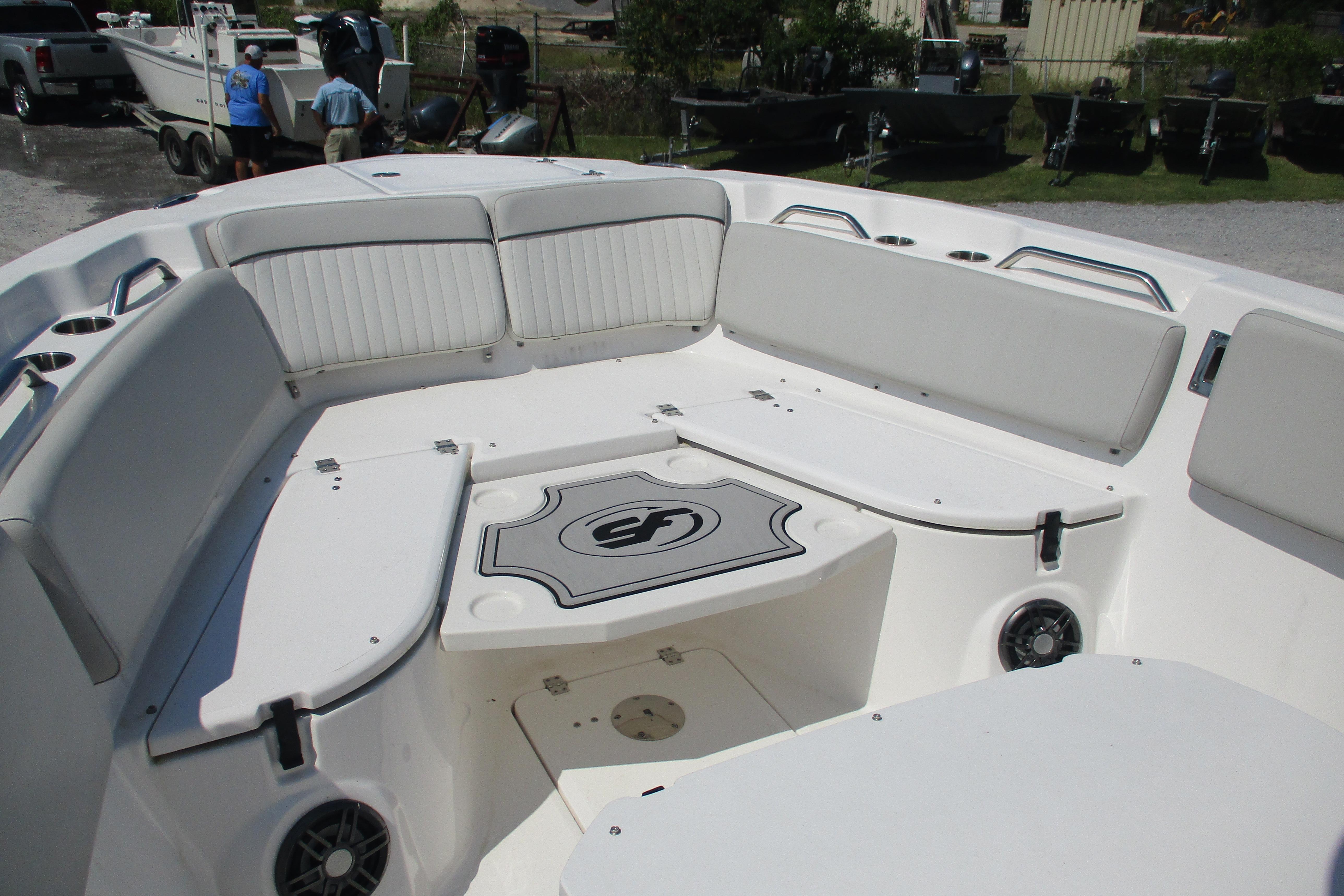 2024 Sea Fox 268 Commander boat interior with spacious seating and modern design.